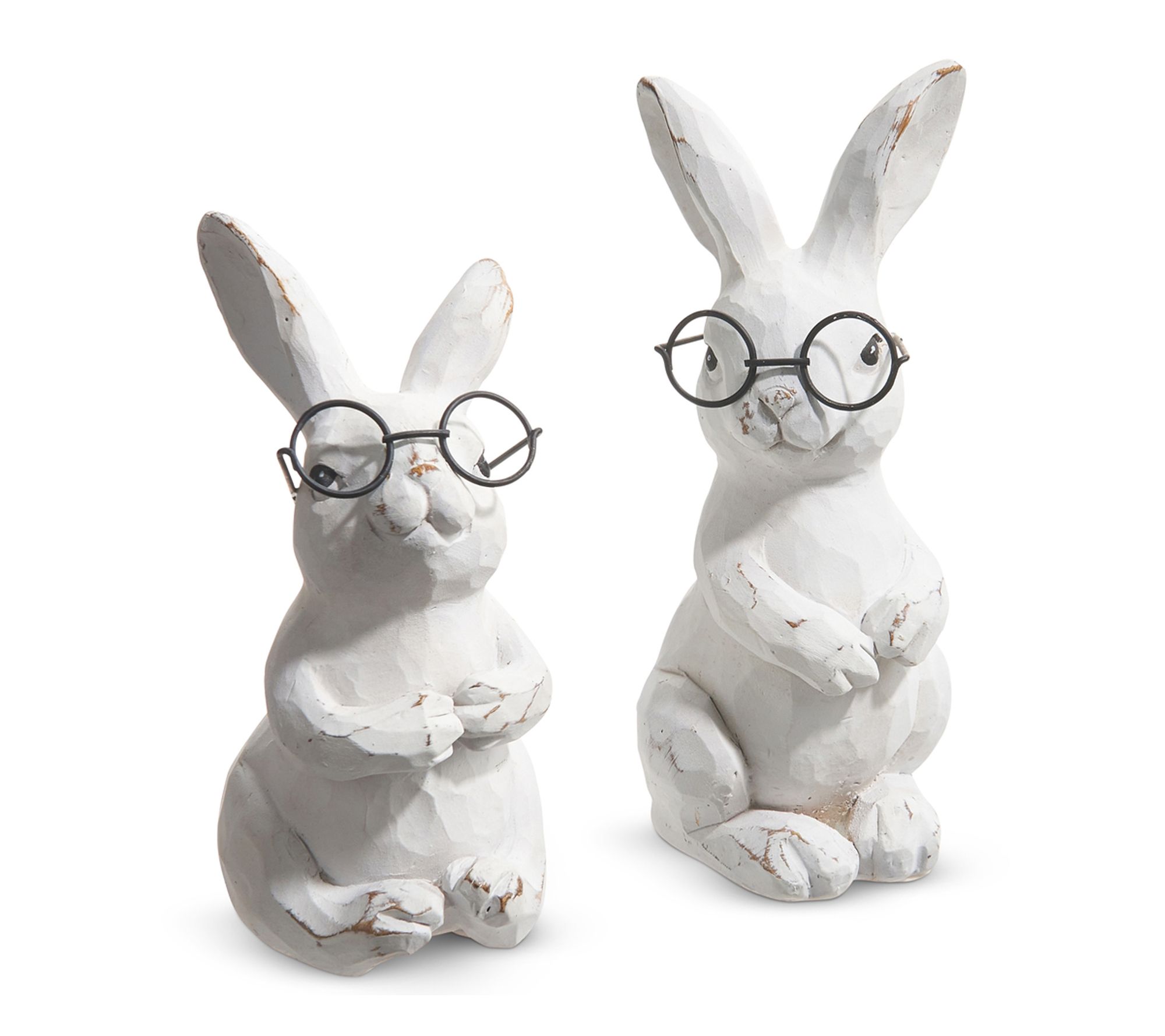 RC Home Decor-5.75" White Rabbits w/Glasses Easter Bunny Set