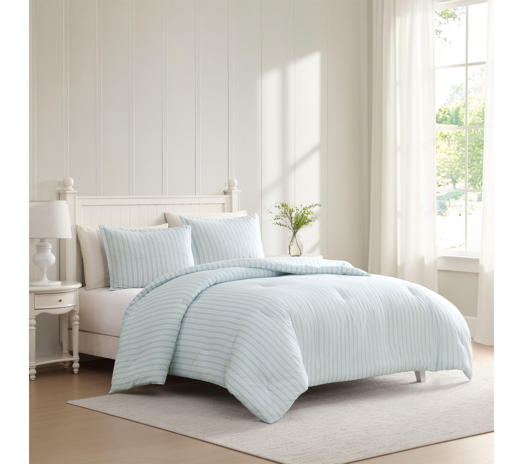 Laura Ashley Dilly Dally Stripe Blue Cotton King Comforter Set