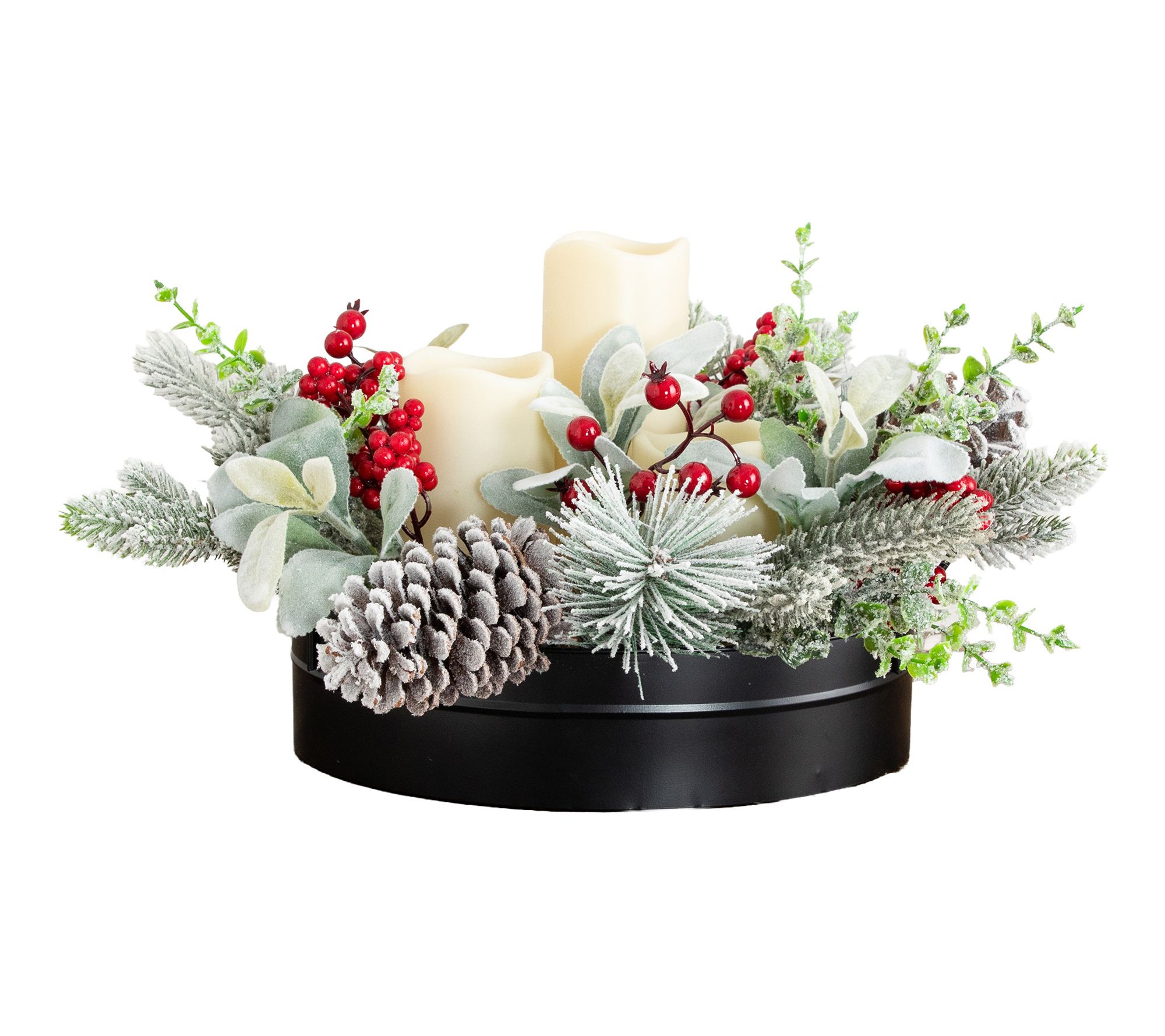 10-in Christmas Flocked Candle Centerpiece by Nearly Natural