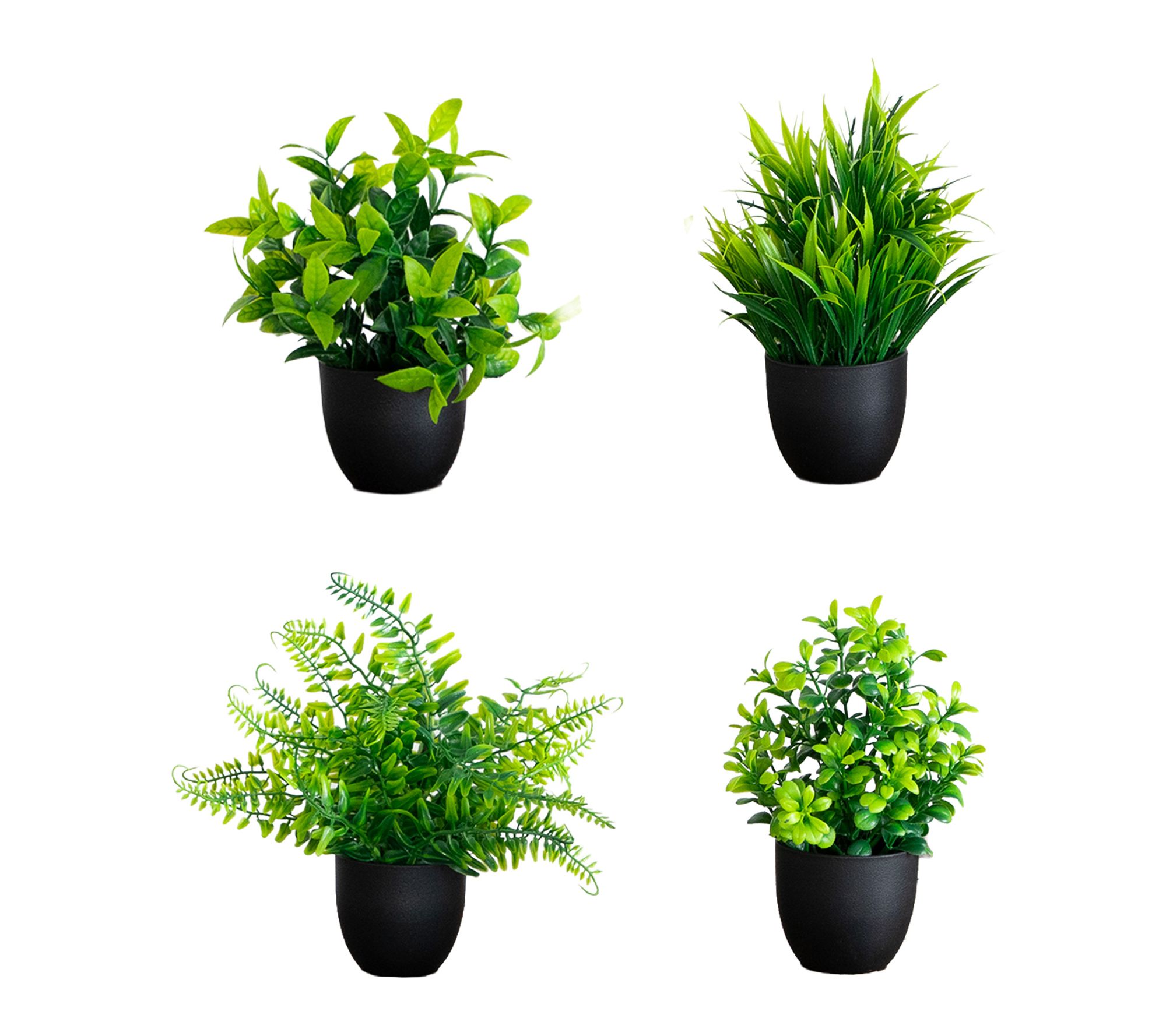 7-in Green Plant in Square Pot - Set of 4 by Nearly Natural