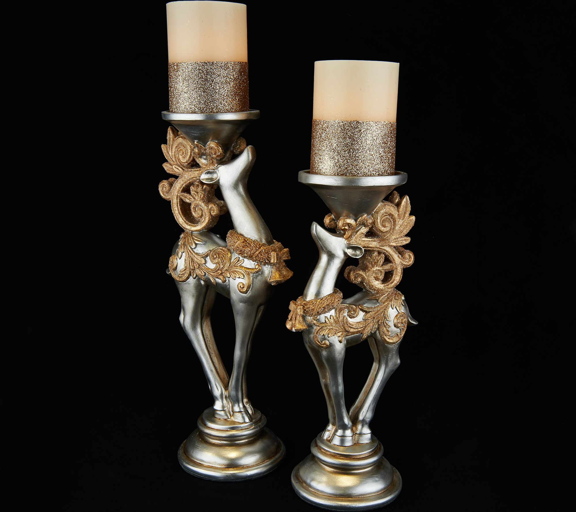Kringle Express S/2 Reindeer Candle Holders with Flameless Candles