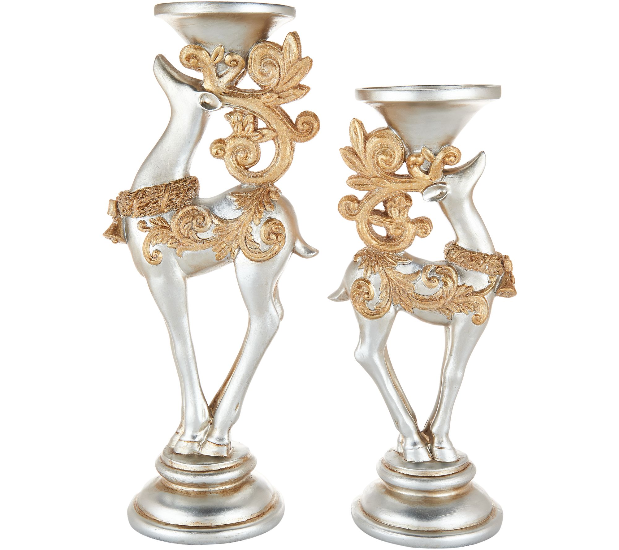 Kringle Express S/2 Reindeer Candle Holders with Flameless Candles
