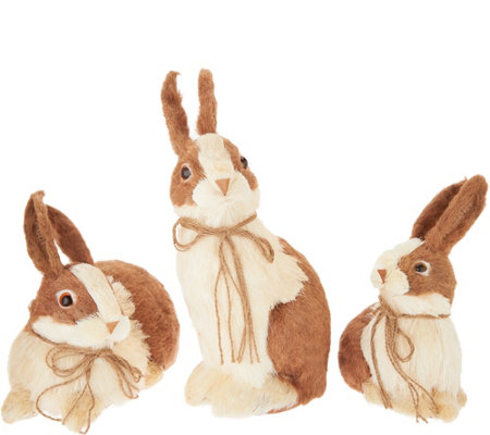 Set of 3 Sisal Bunny Friends with Bows by Valerie - Page 1 — QVC.com