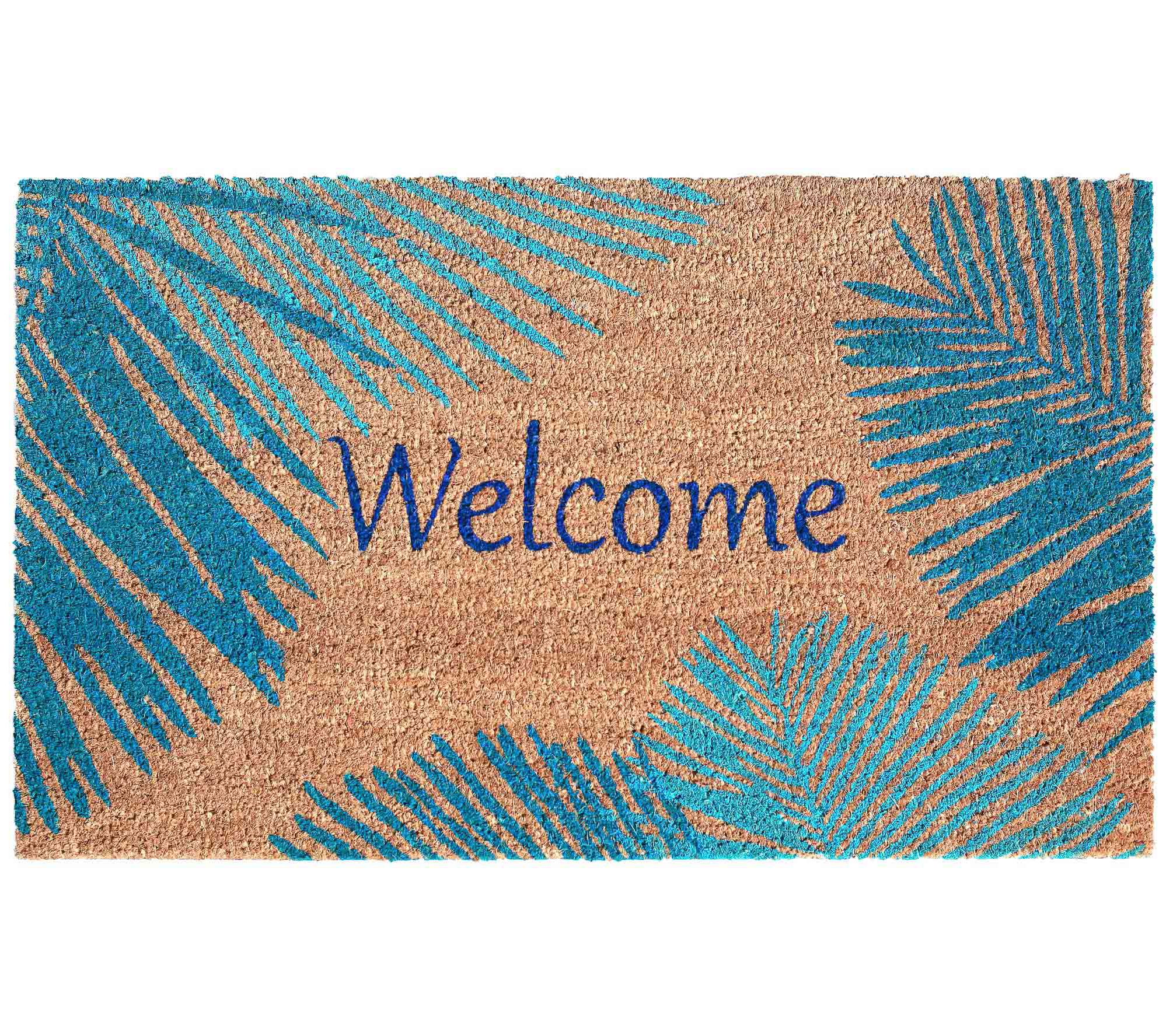 Liora Manne Natura Palm Border Outdoor Mat Blue 18" x 30"