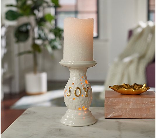 Lightscapes Embossed Snowflake Pedestal with Candle