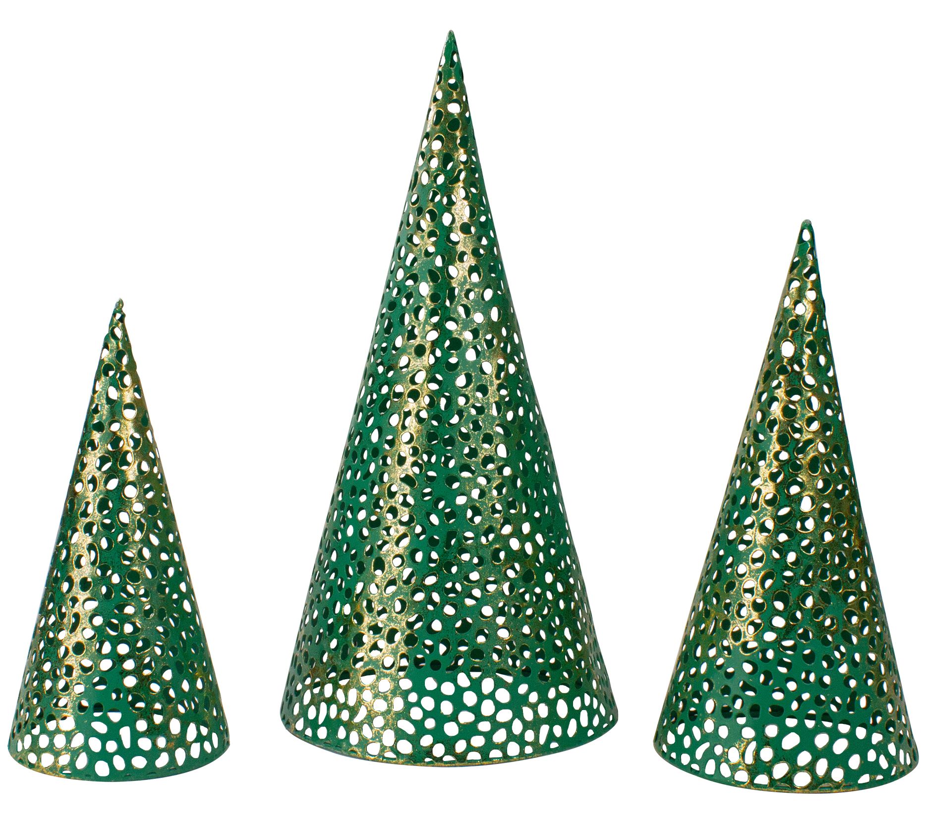 Northlight Set of 3 Green and Gold Tabletop Cone Trees 16"
