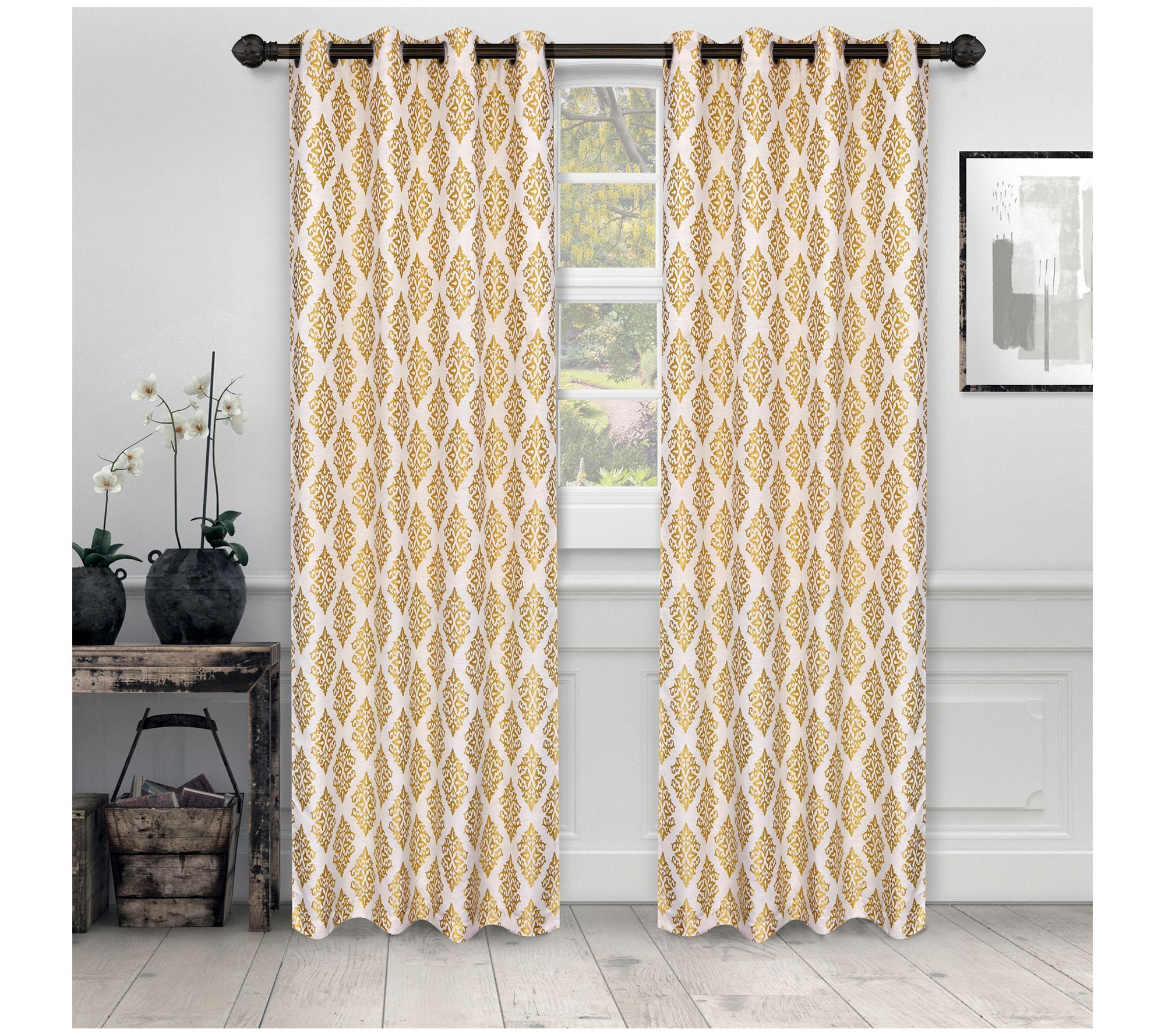Superior Damask Jacquard Grommet Curtain Panel(S/2) 52" x 96