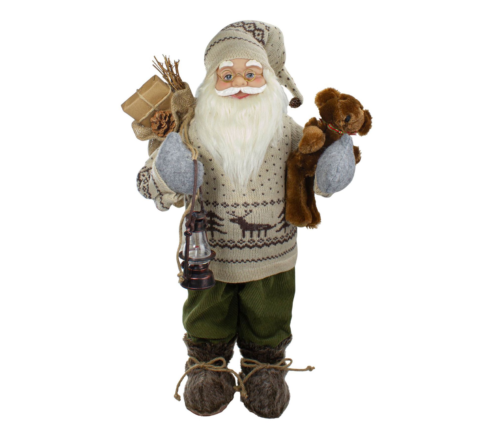 Northlight 2' Standing Santa Figure w/ a Plush Bear & Lantern