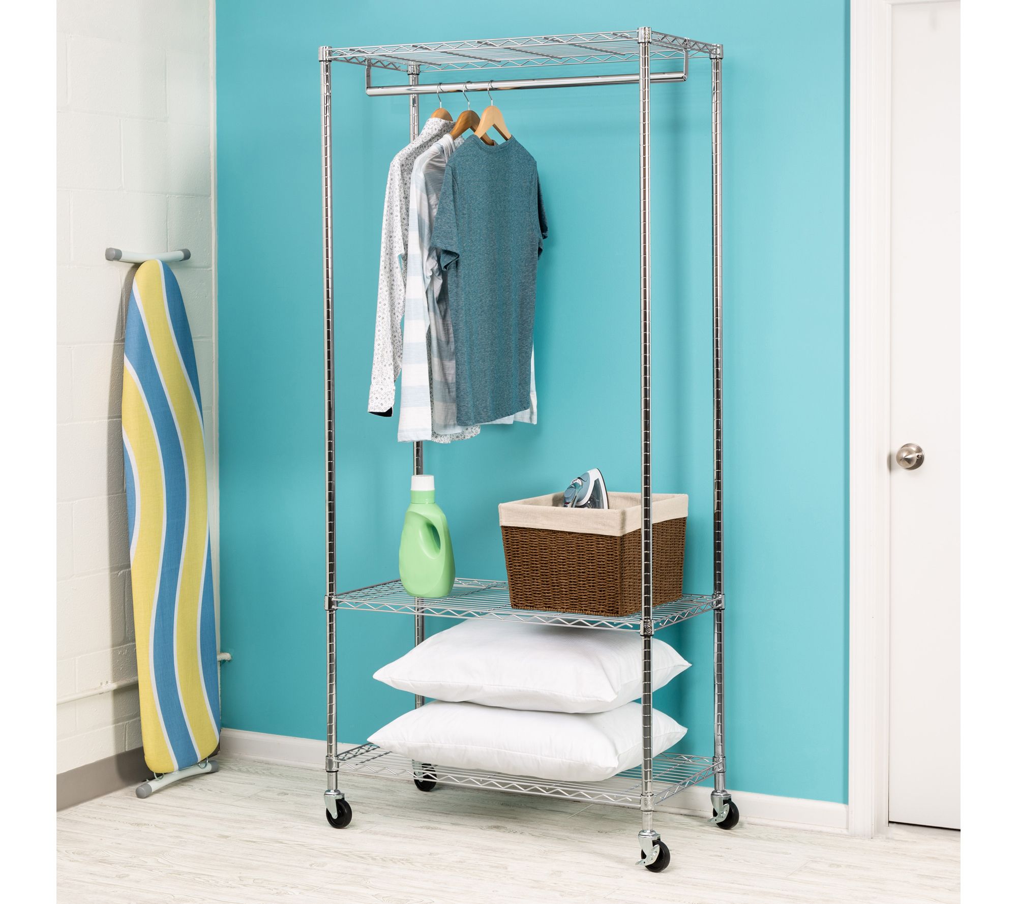 HoneyCanDo Garment Rack With Wheels, Chrome