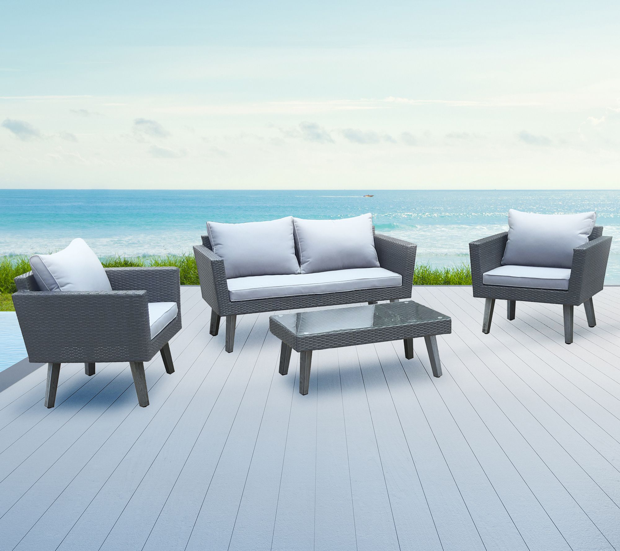 Dukap 4 Piece Wicker Patio Sofa Seating Set W/Cushions Katko