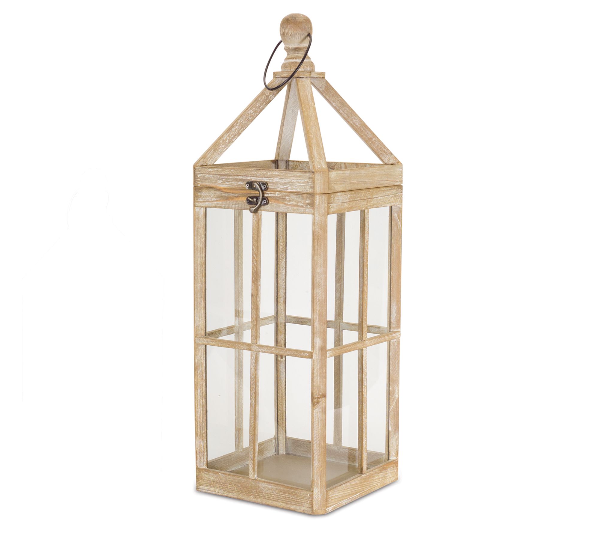 Melrose White Washed Wood Lanterns with Open Top (Set of 2)