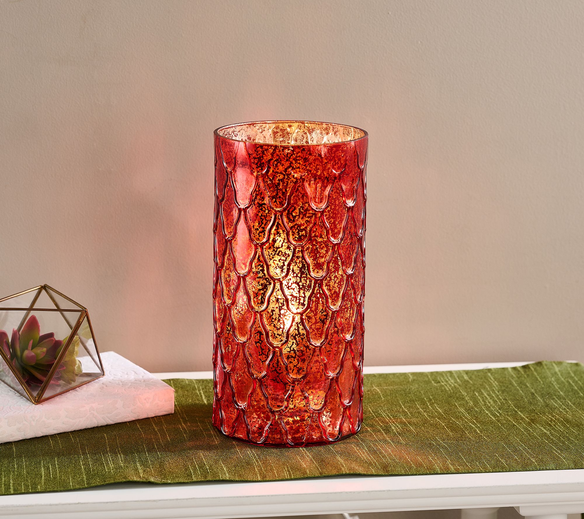 12" Illuminated Mercury Glass Scalloped Plug-In Lamp by Valerie