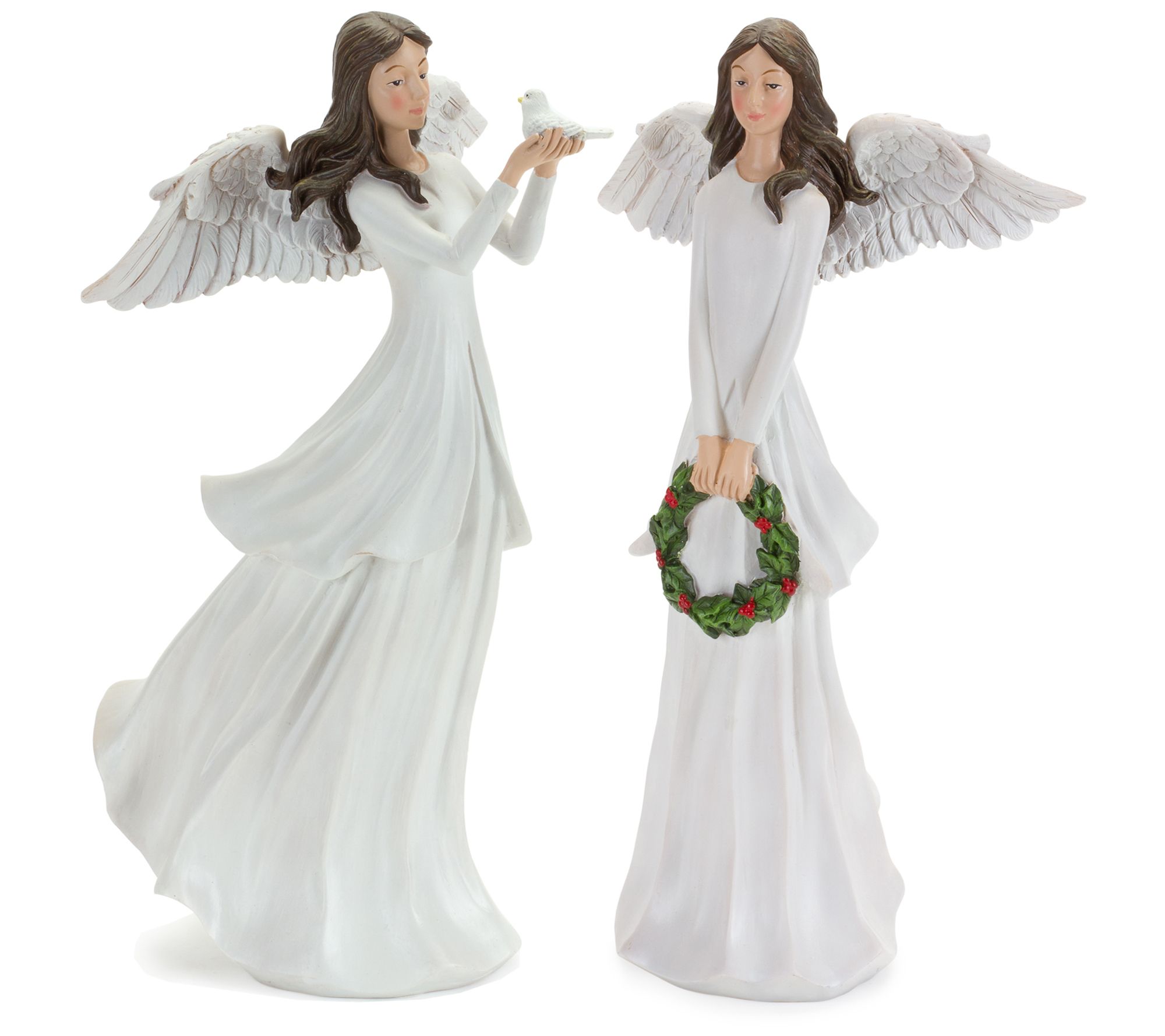 Melrose Winter Angel Figurine w/Bird & Wreath A ccent (S/2) - QVC.com