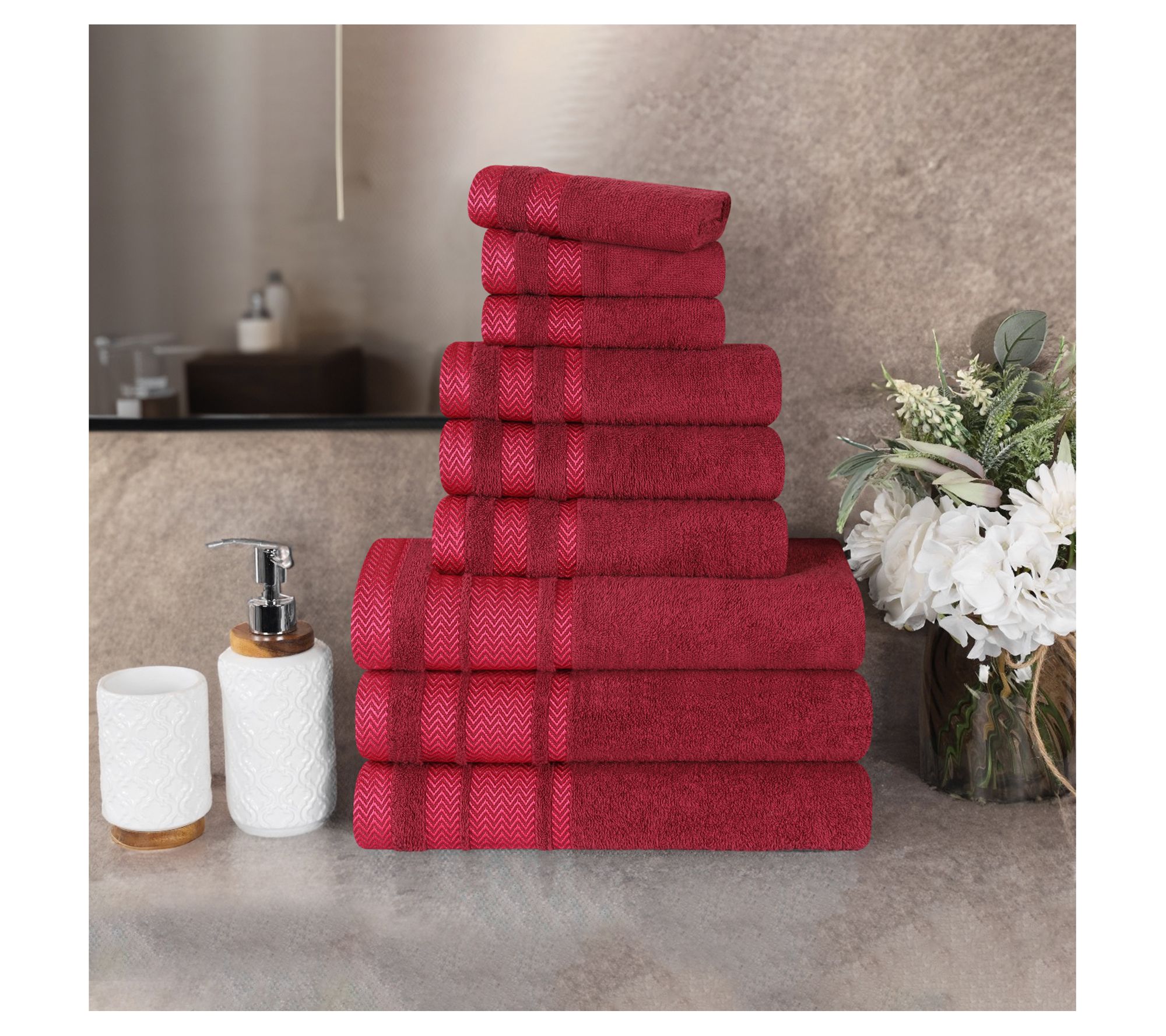 Superior 9pc Zero Twist Cotton Dobby Border Soft Towel Set