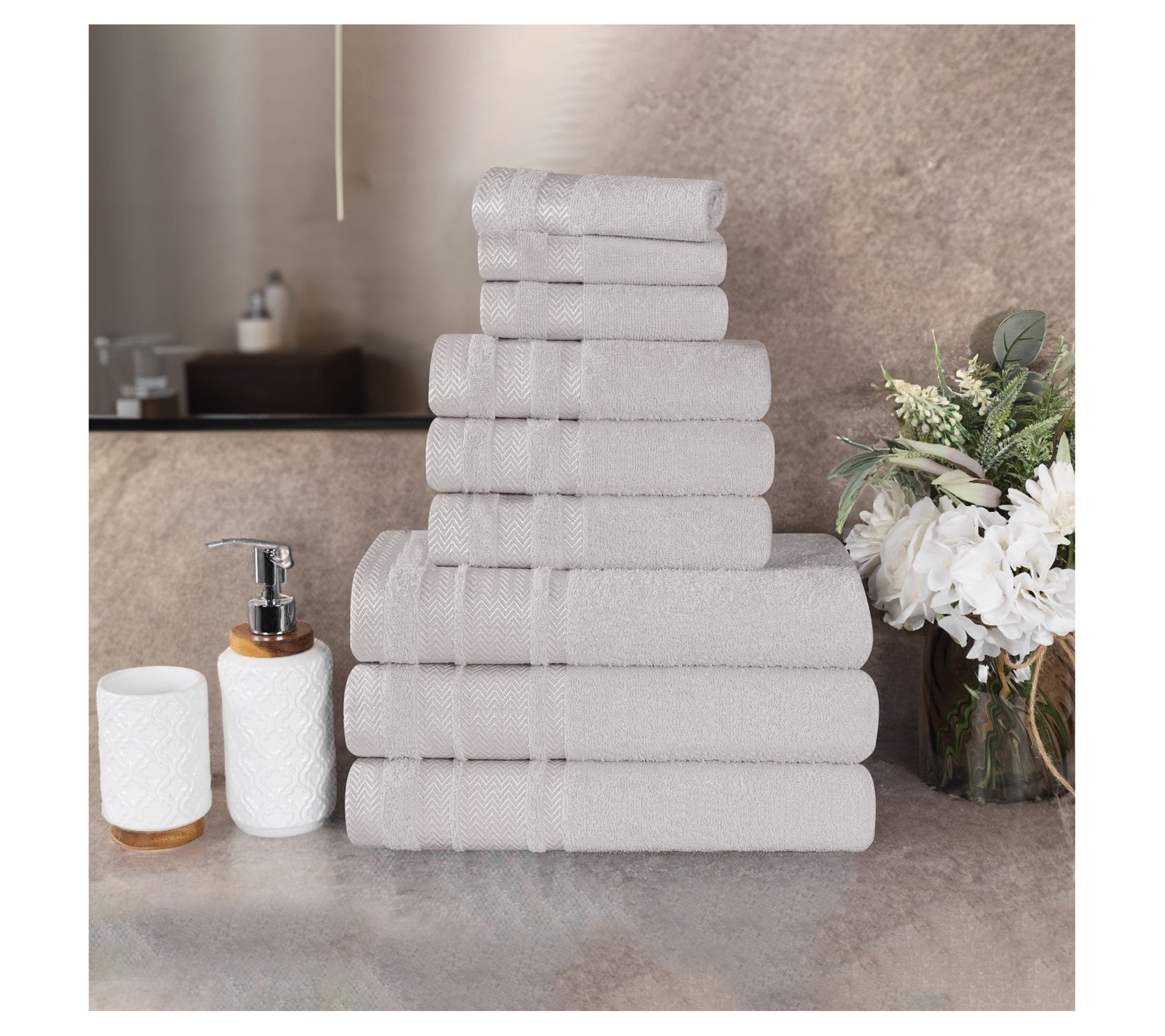 Superior 9pc Zero Twist Cotton Dobby Border Soft Towel Set