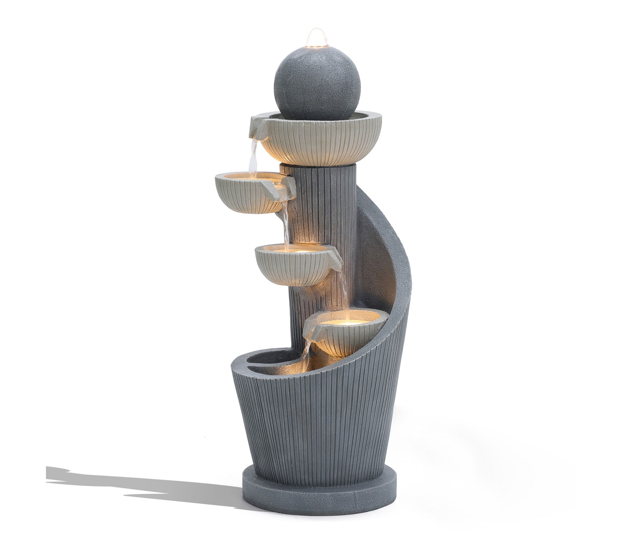 LuxenHome Gray Resin Spiral Sculpture with Bubbler Fountain