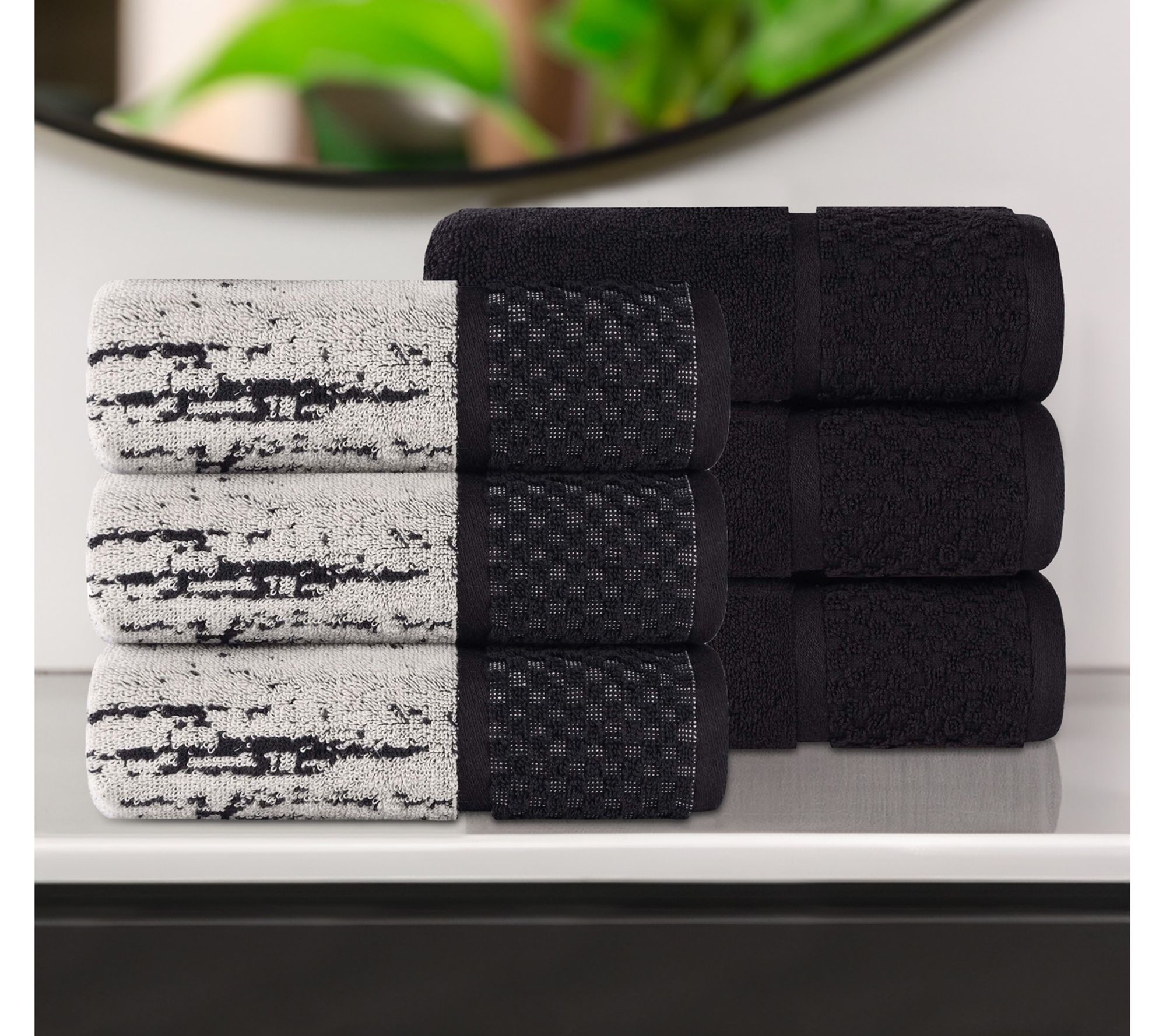 Superior Cotton Soft Absorbent Two Toned Hand Towel Set of 6