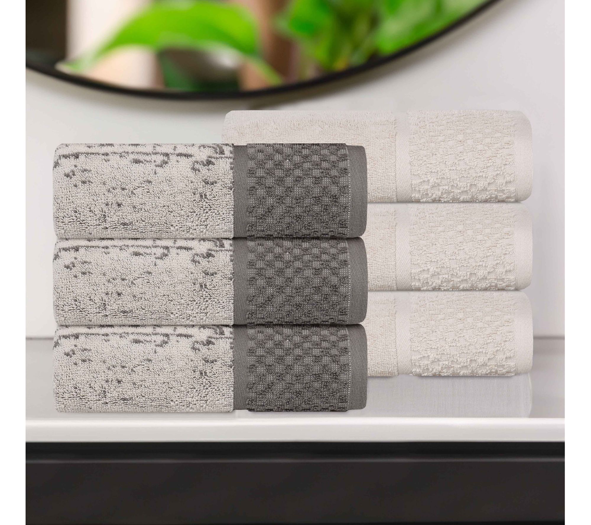 Superior Cotton Soft Absorbent Two Toned Hand Towel Set of 6