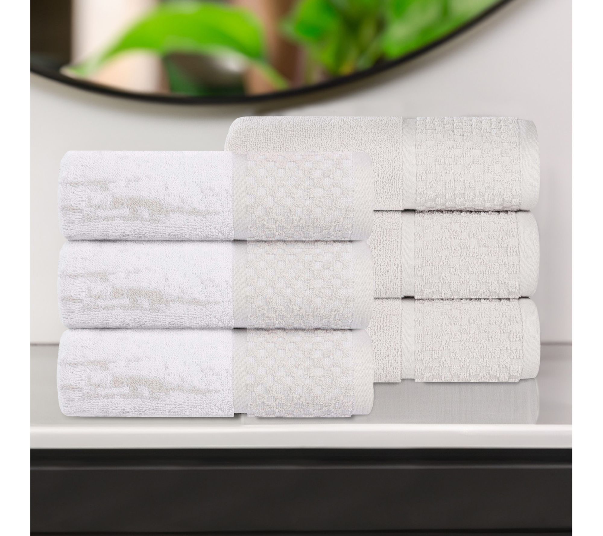 Superior Cotton Soft Absorbent Two Toned Hand Towel Set of 6