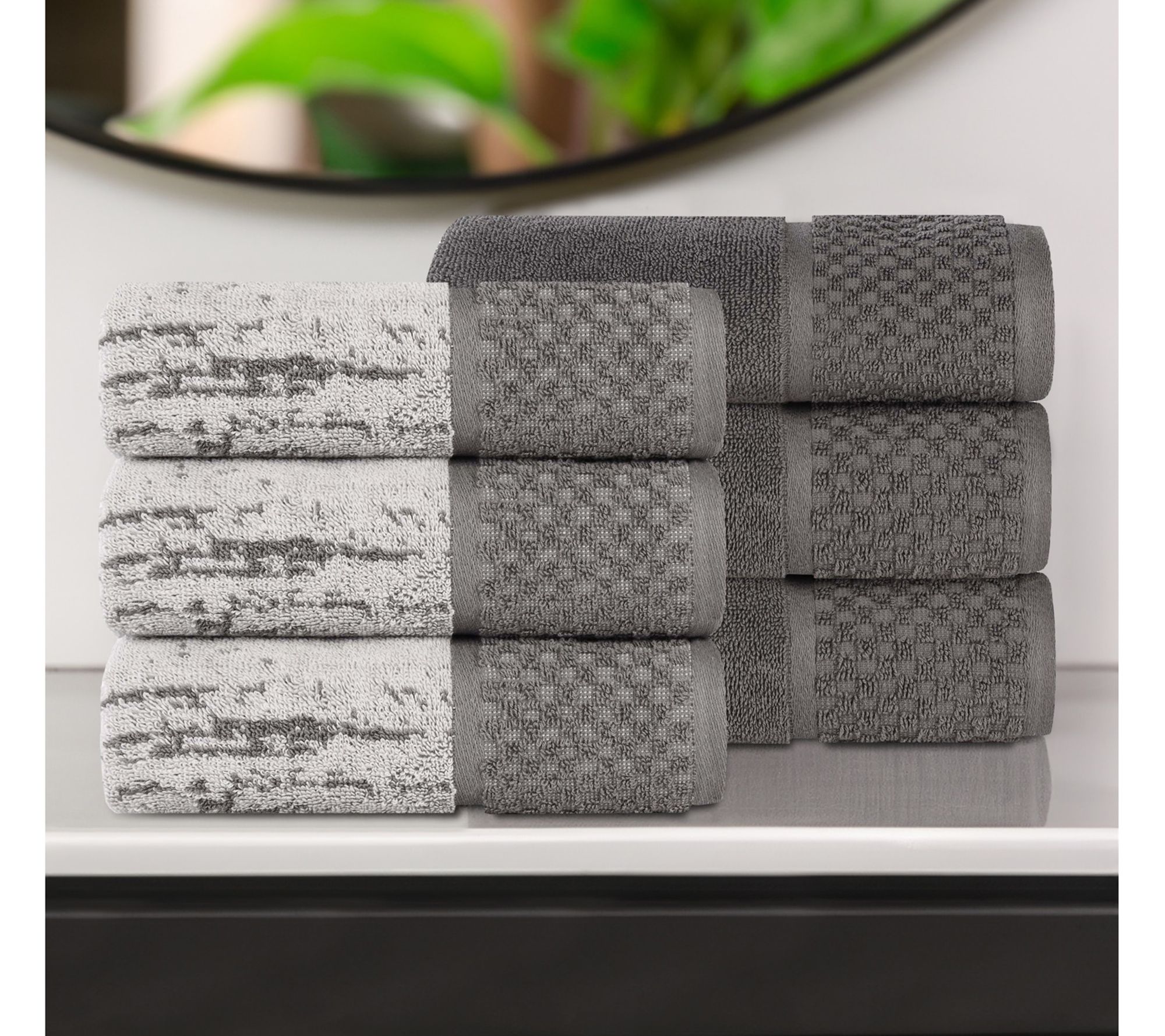 Superior Cotton Soft Absorbent Two Toned Hand Towel Set of 6