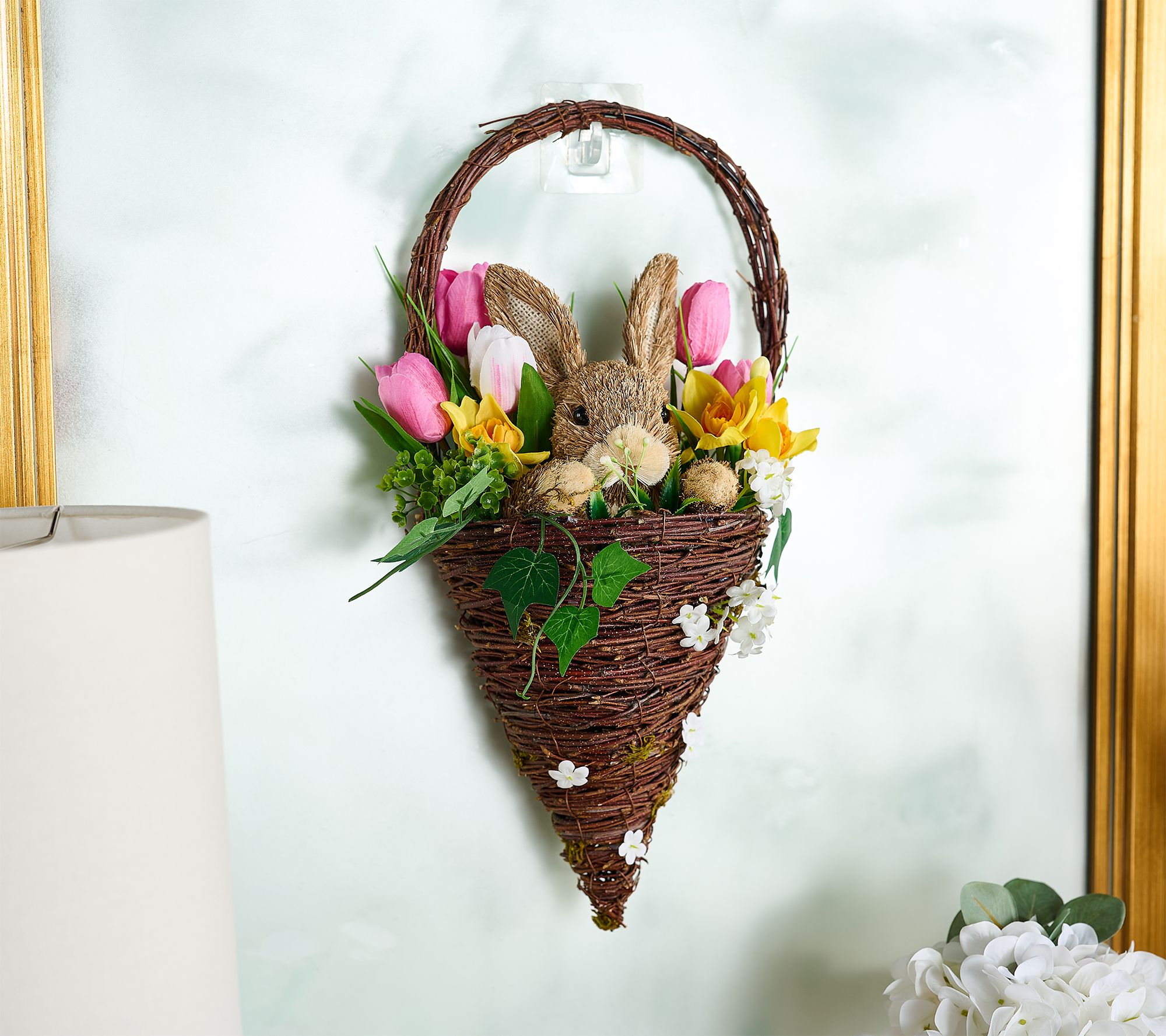 "As Is" Cone Shaped Bunny Basket with Tulips by Valerie
