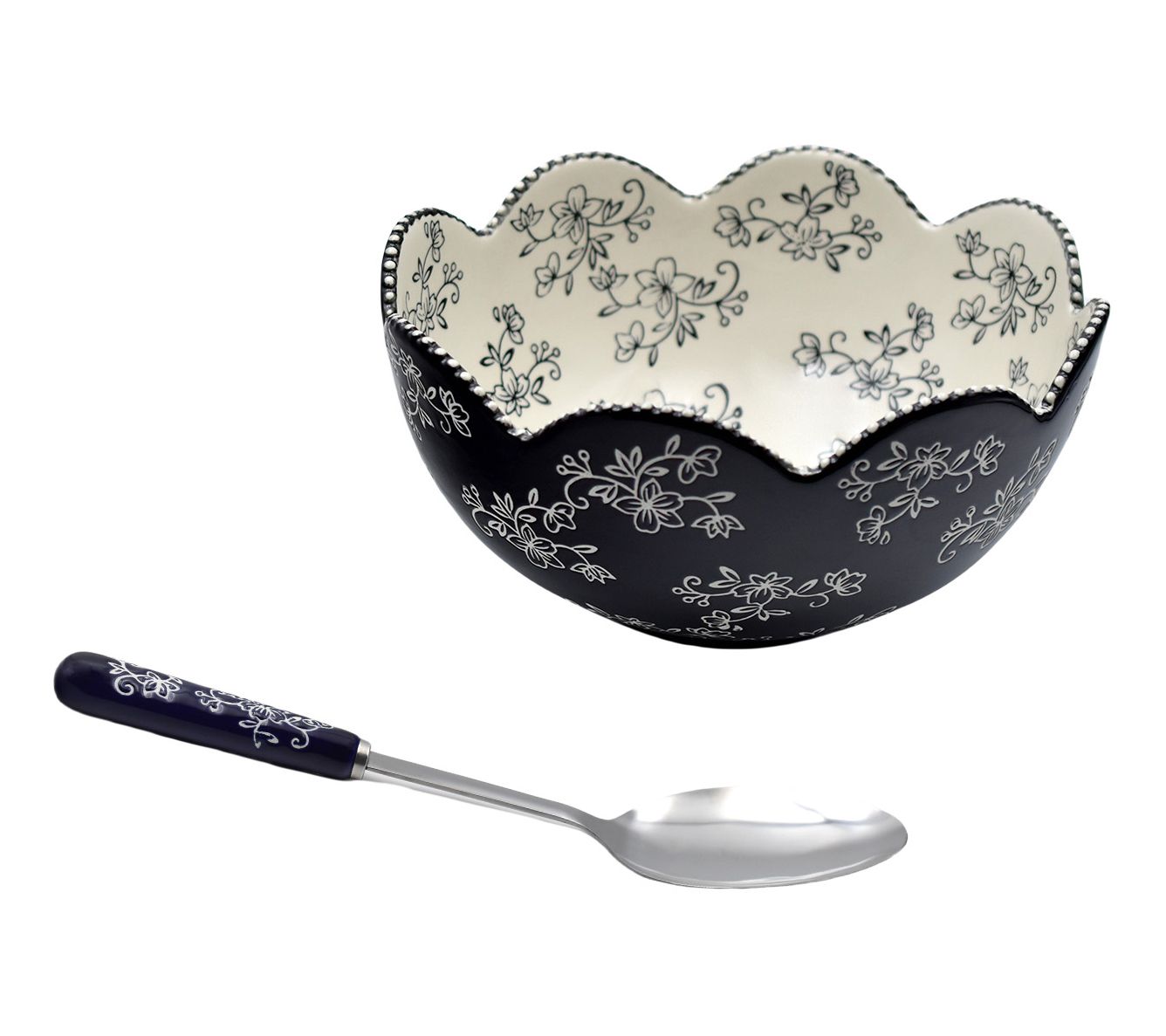Temp-tations Floral Lace 3-qt Scalloped Serving Bowl with Spoon