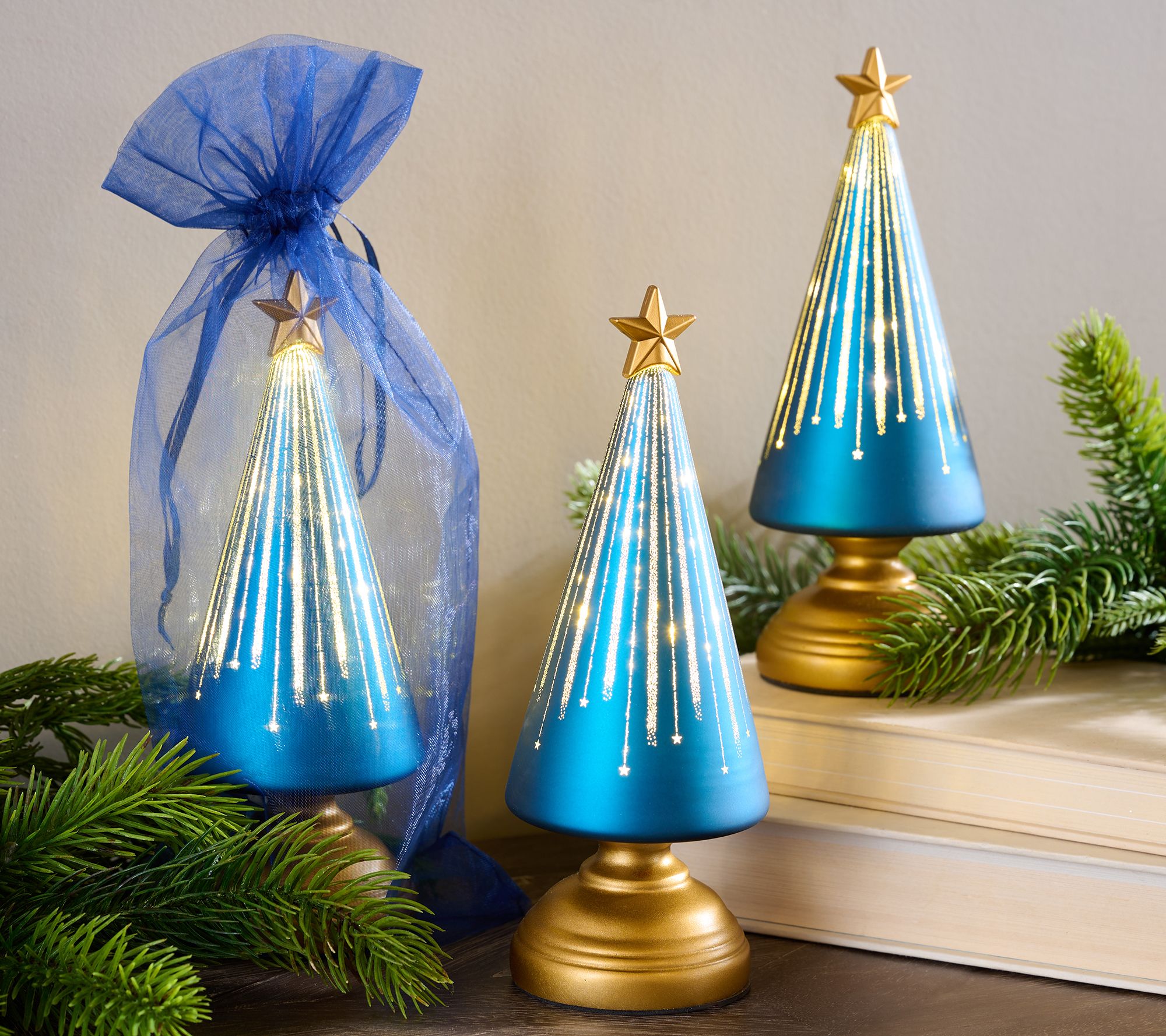 Set of 3 7.5" Starry Night Trees with Sheer Bags by Valerie