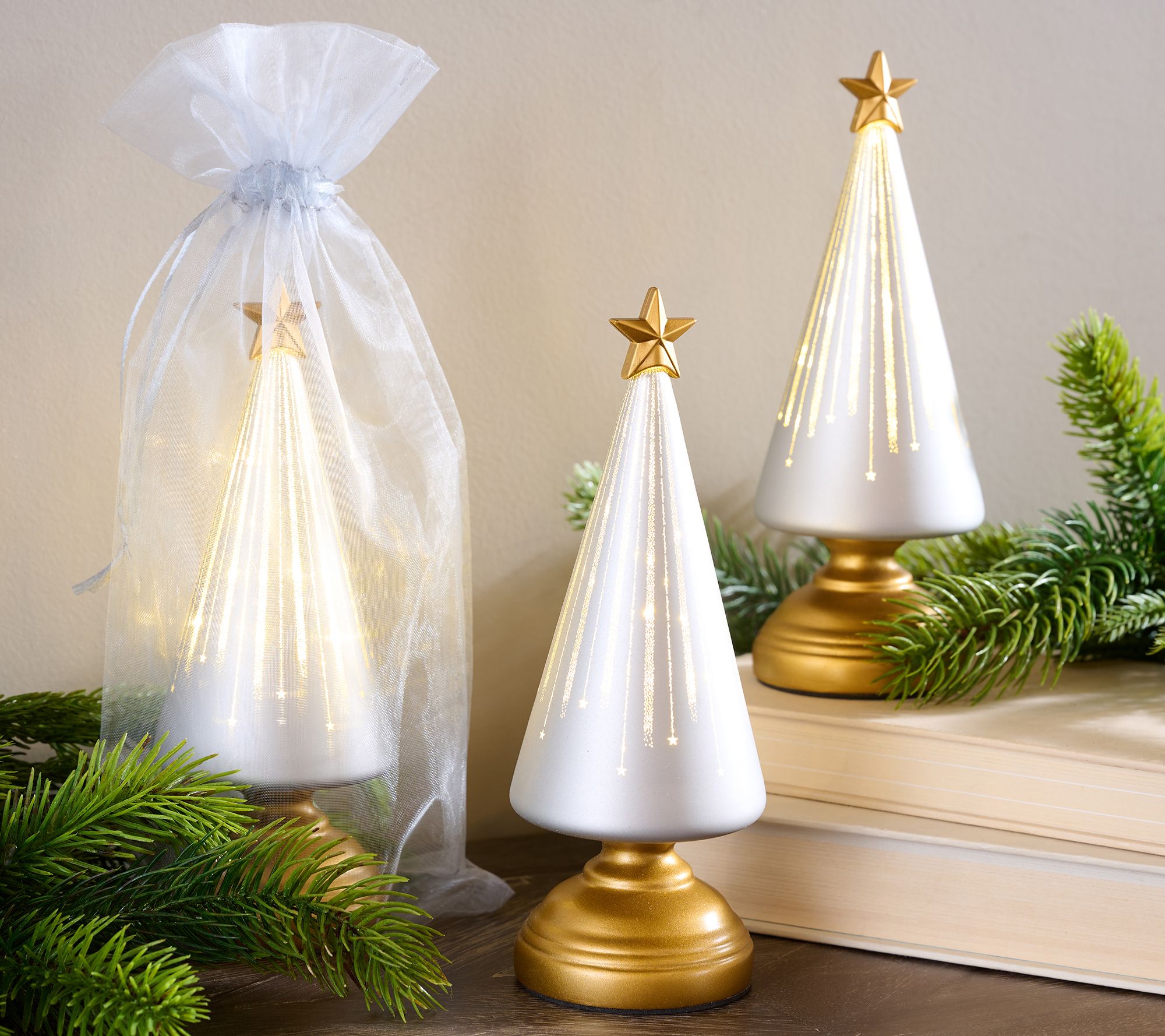 Set of 3 7.5" Starry Night Trees with Sheer Bags by Valerie