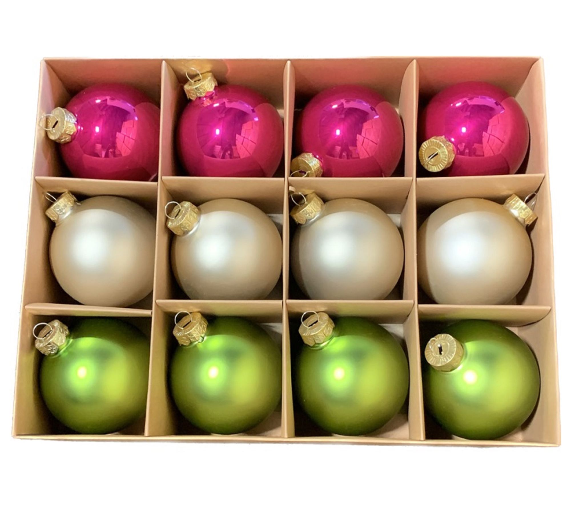 Whitehurst S/12 Fuschia/Green/Champagne Christmas Ornaments