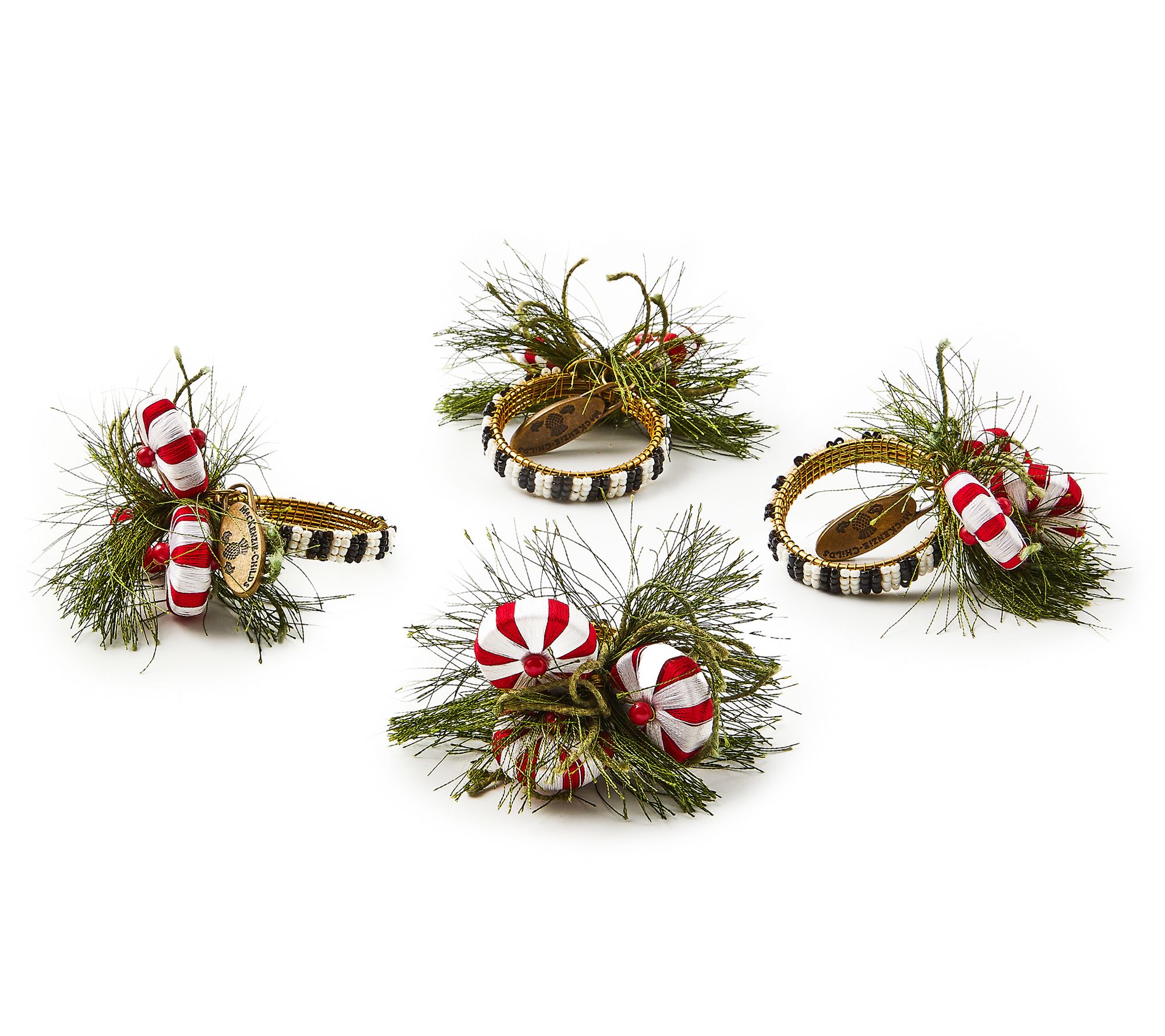 MacKenzie-Childs Set of 4 Peppermint and Pine Napkin Rings