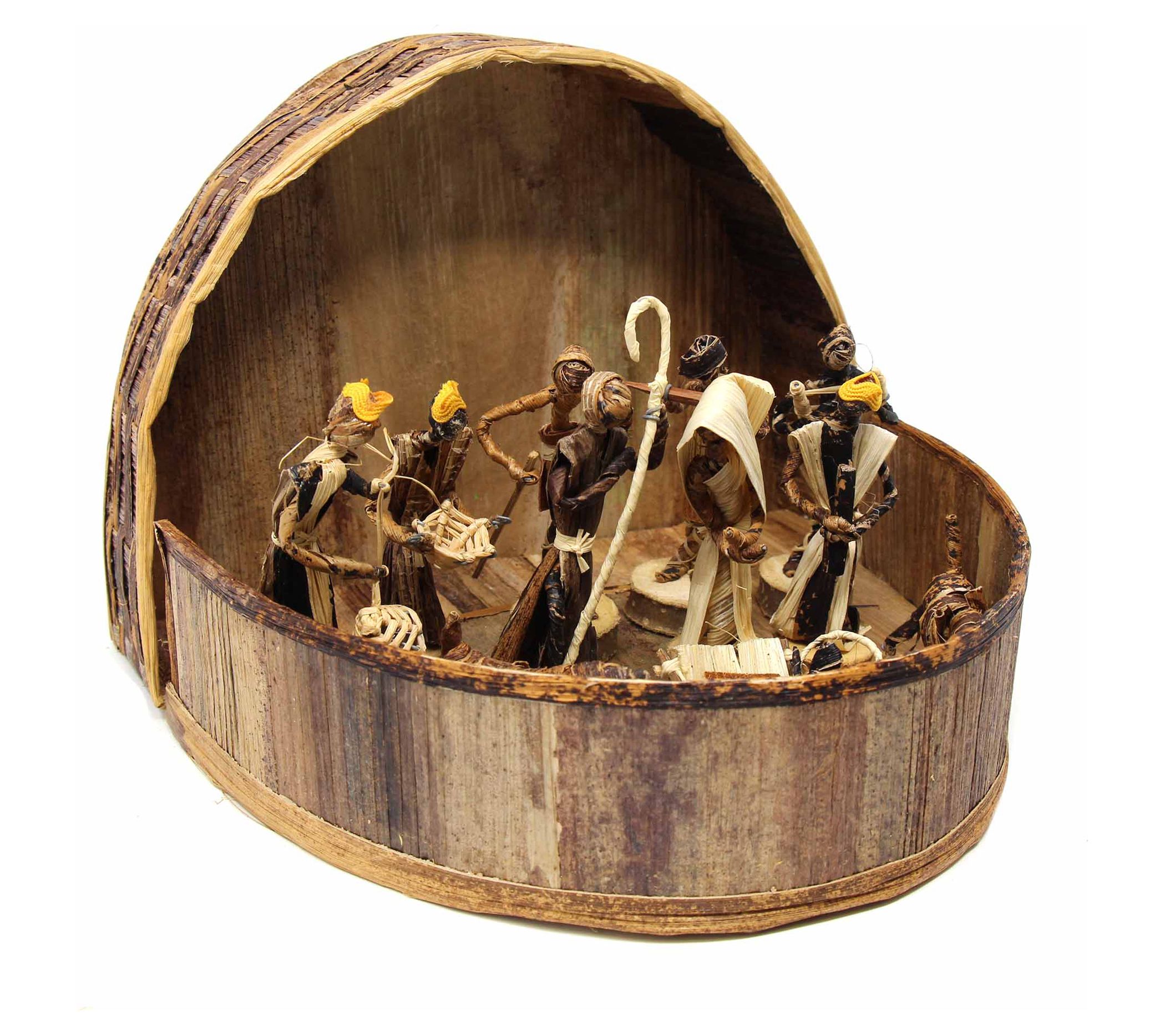Global Crafts 13pc Banana Fiber Arched Nativity Set Set