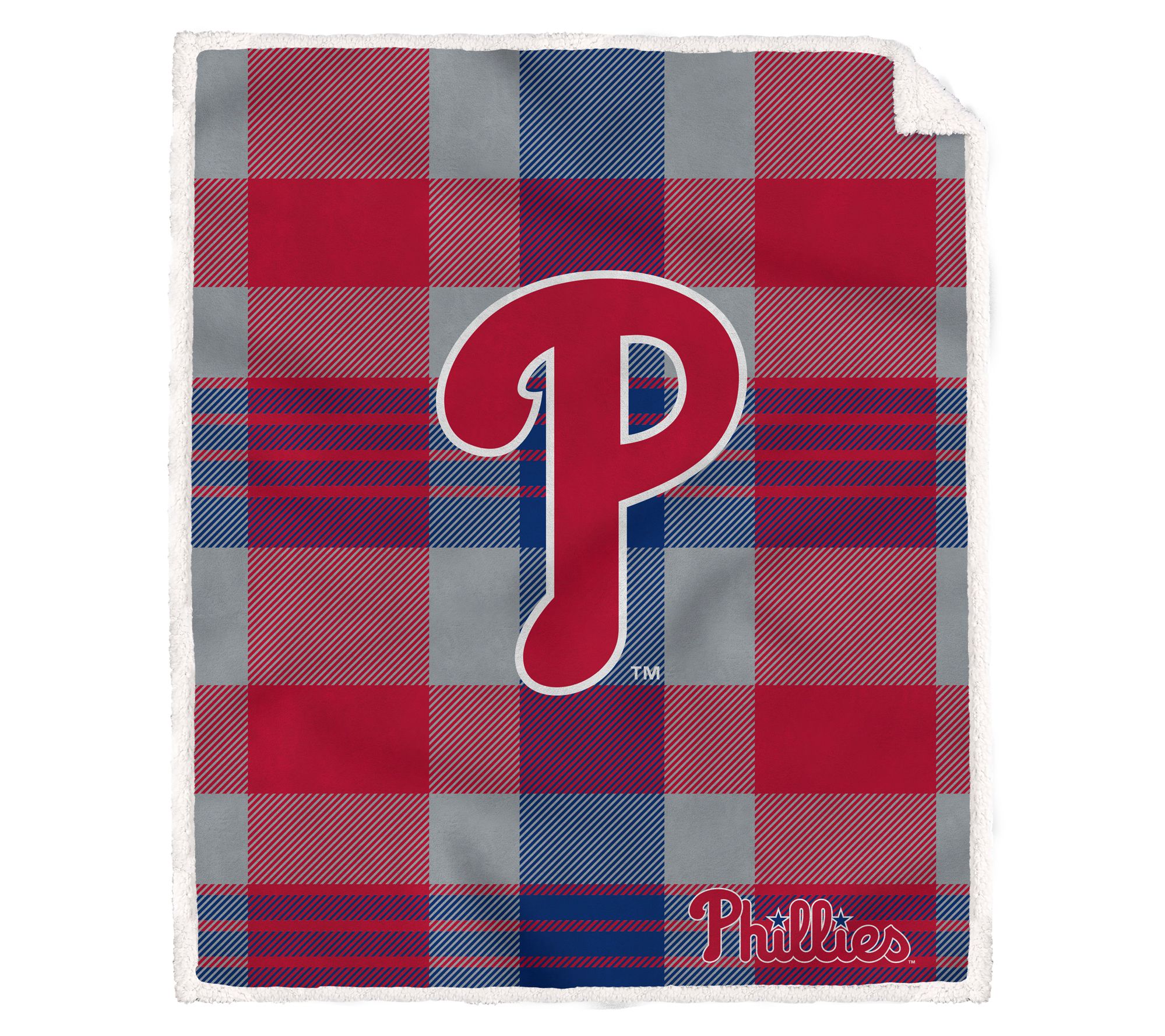Pegasus Sports MLB Plaid Steel Royal Plush Sherpa Blanket