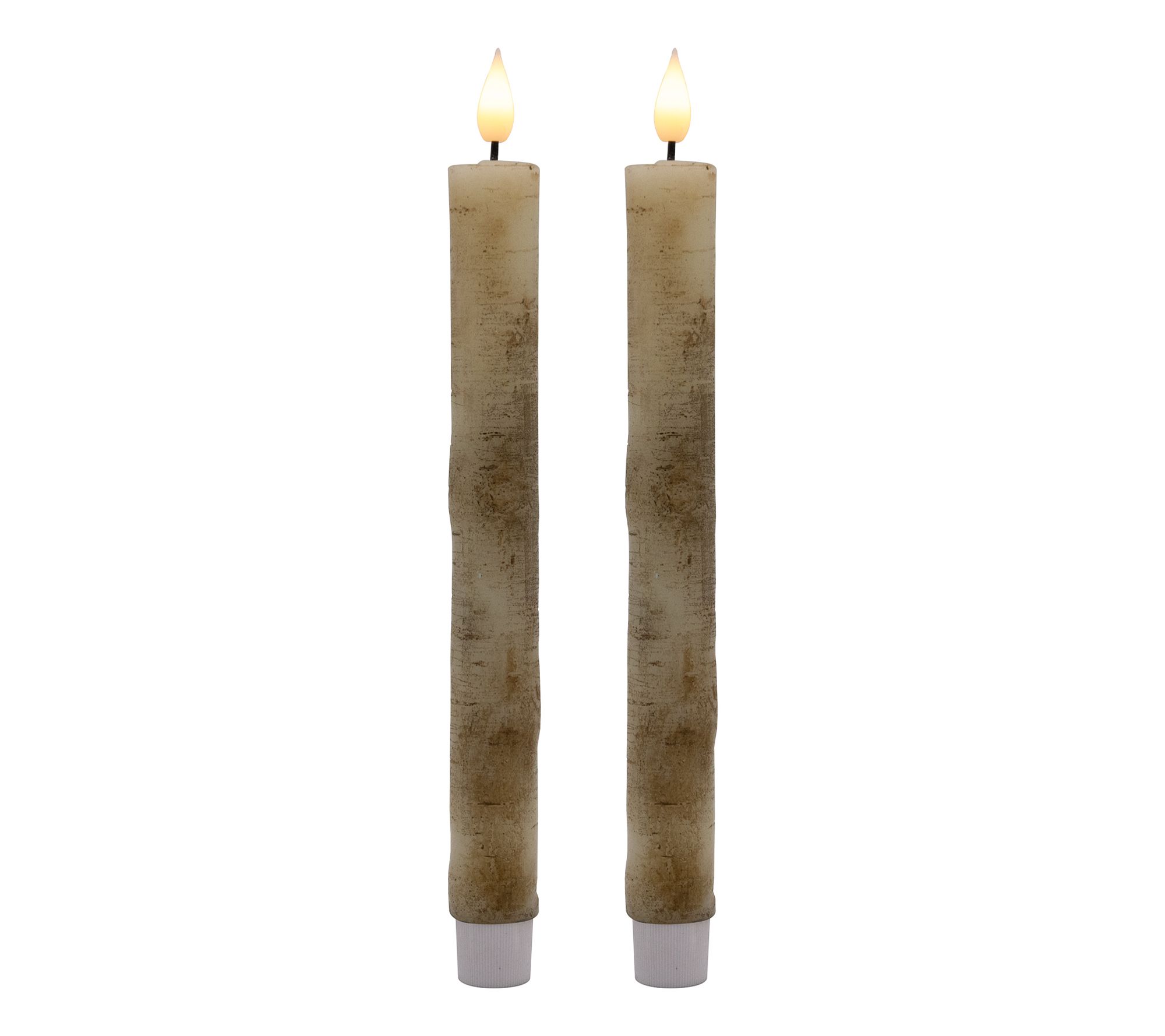 LumaBase Battery Operated Birch Wood Taper Candles- Set of 2