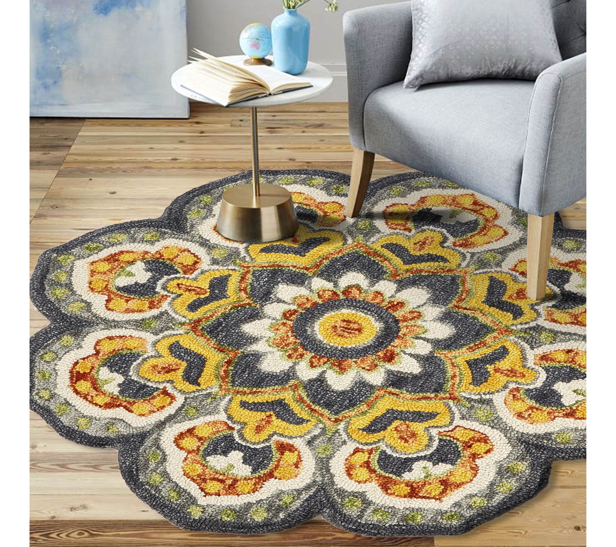Ox Bay Petal Edged Floral Medallion Wool Indoor4' Round Rug