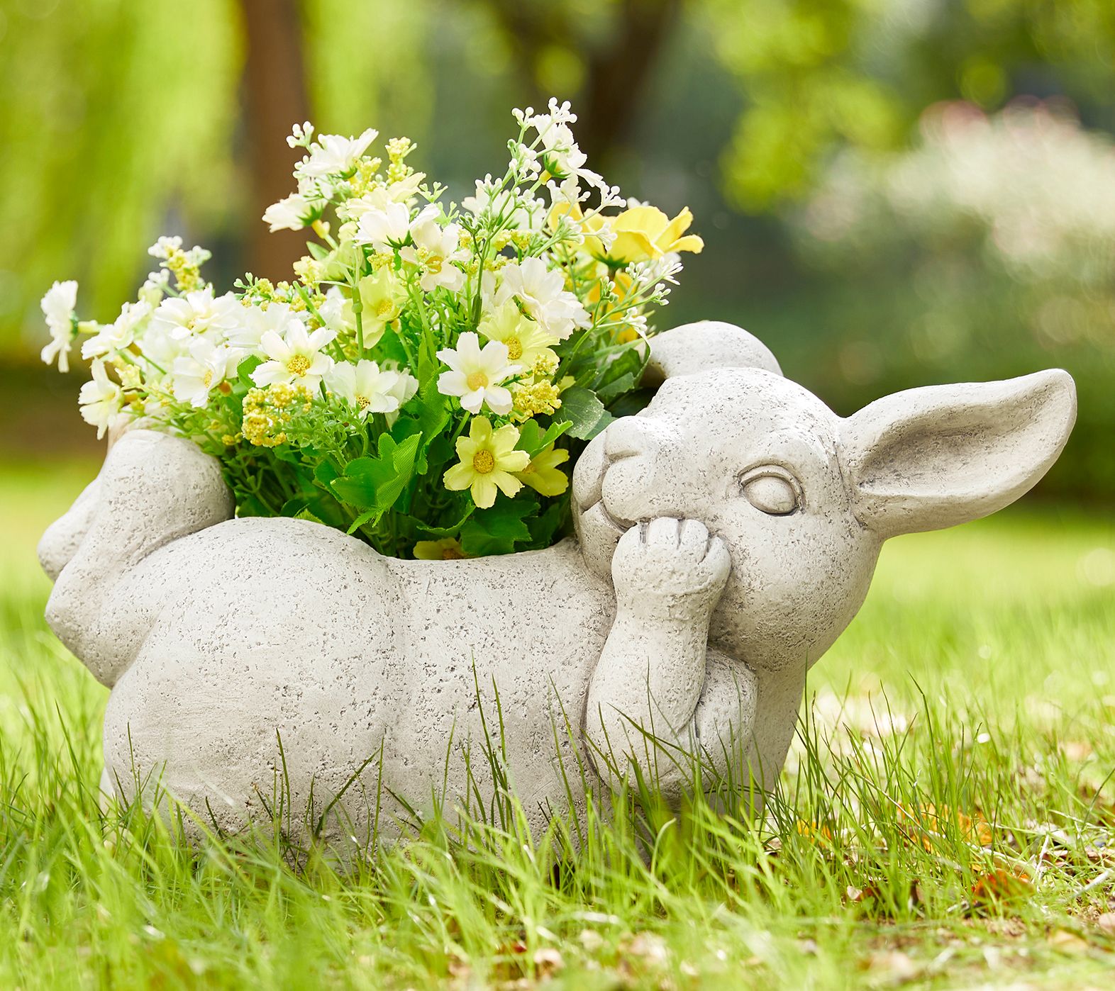 Glitzhome 14.25"L MGO Rabbit Statue Planter