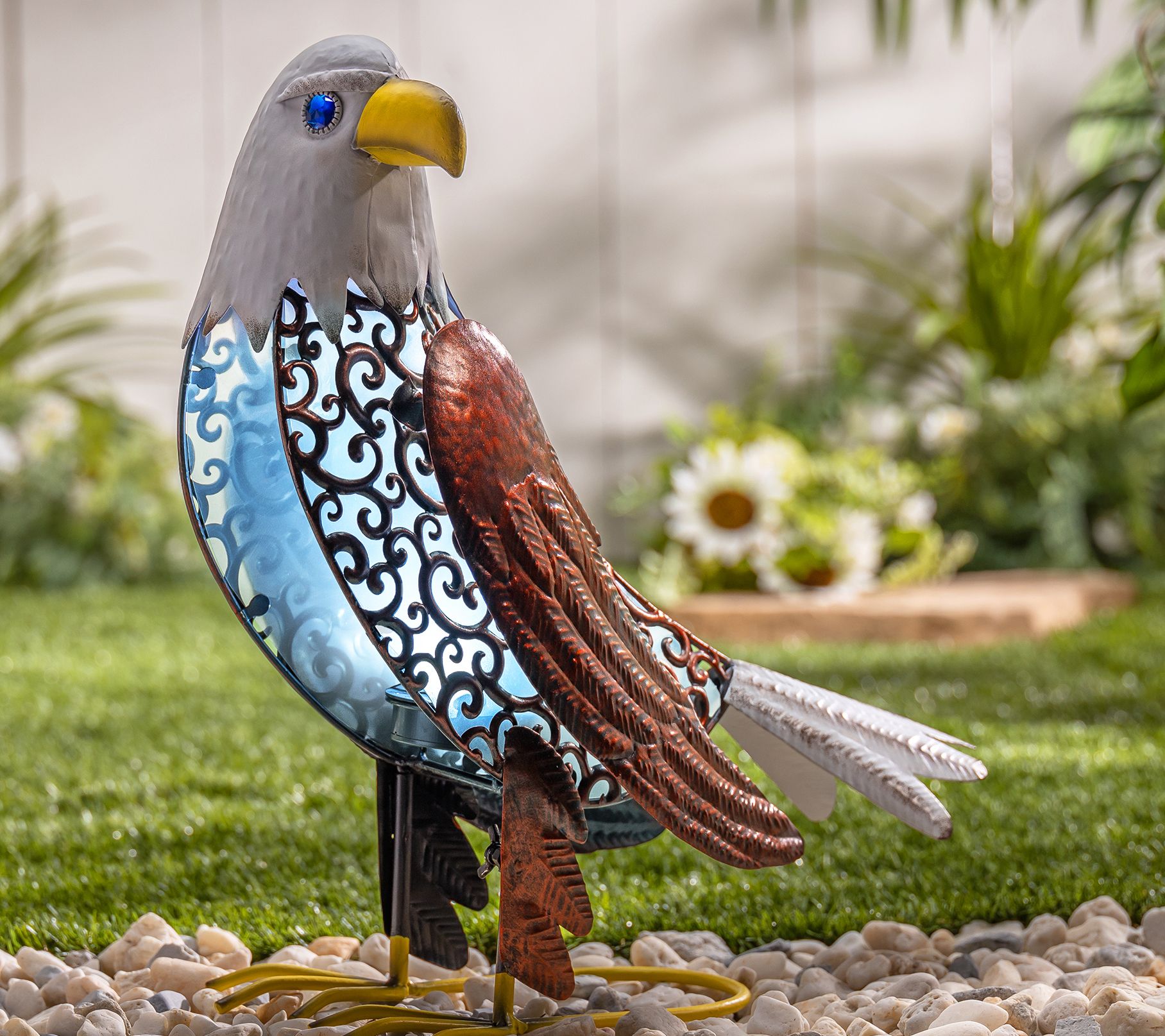 13.19 In Solar Lighted Bronze Metal Eagle by Garden Meadow