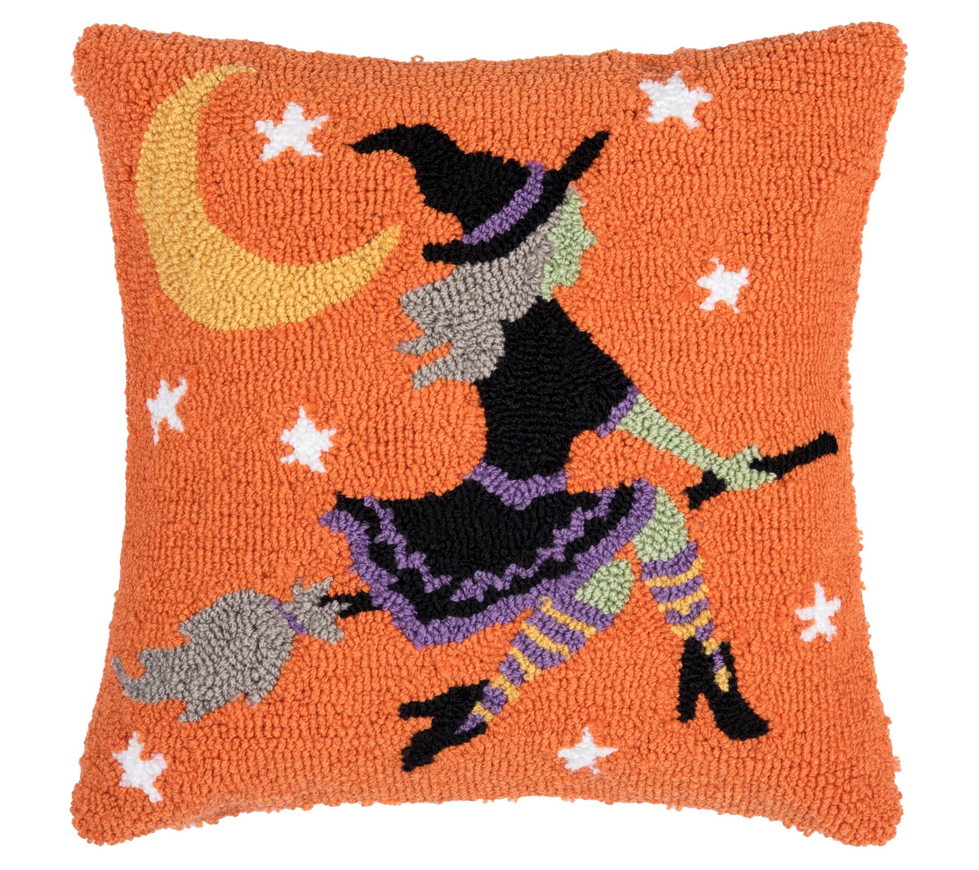 16" x 16" Witch Moonlight Hooked Throw Pillow by Valerie