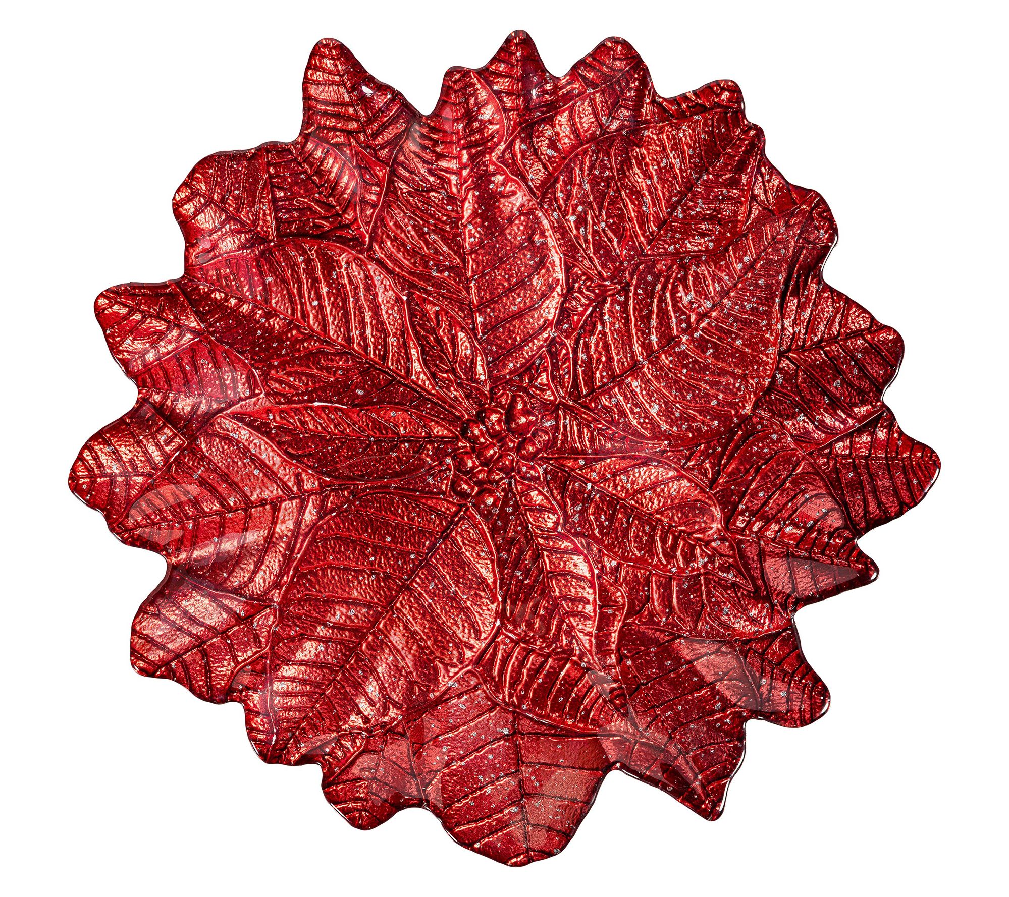 Evergreen 12"L Glass Poinsettia Serving Plate