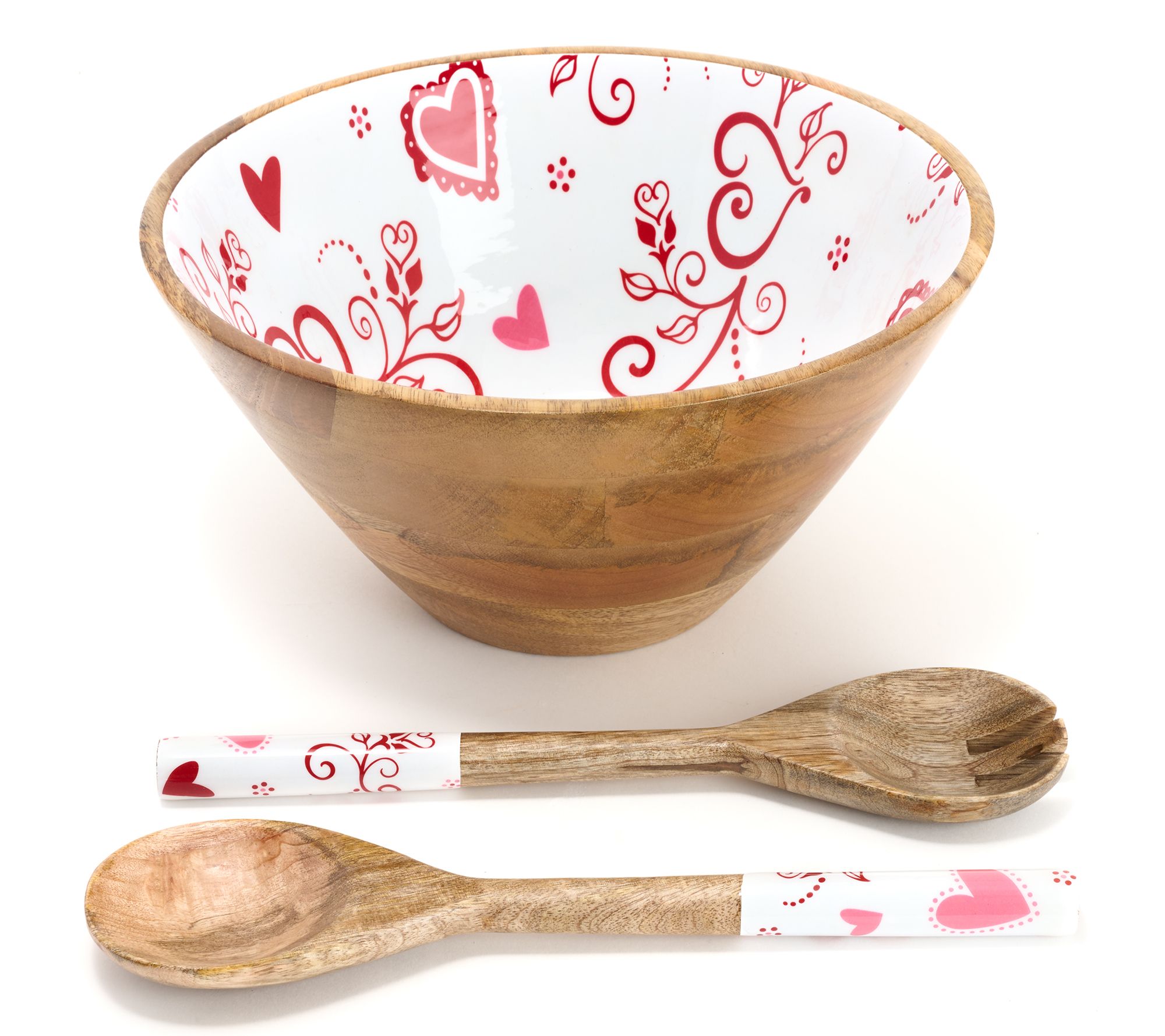 "As Is" Temp-tations Seasonal 4-qt Mango Wood Bowl with Servers