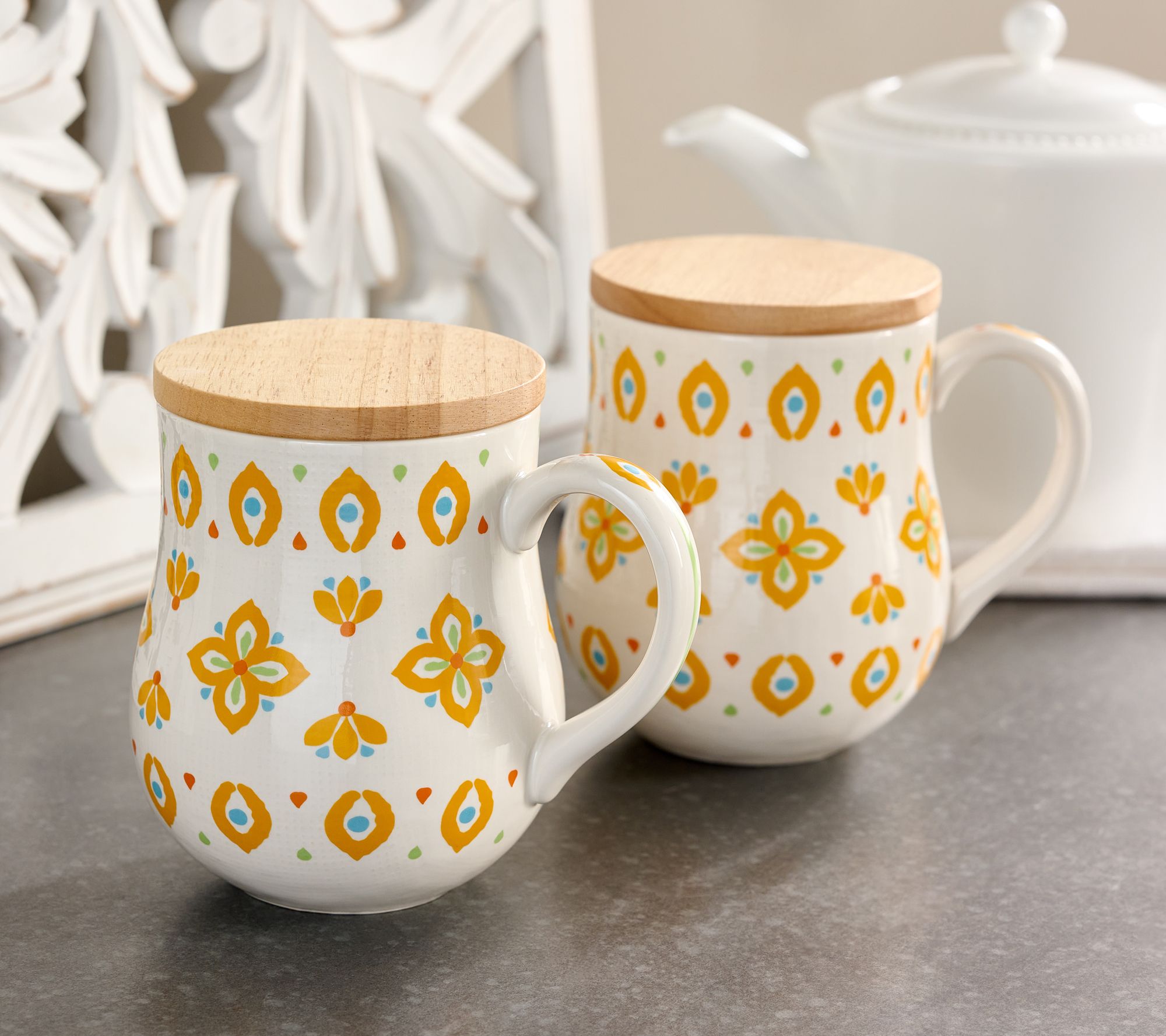 "As Is" Aarti Sequeira Set/2 Inspirational Ceramic Mugs w/ Wood Lids