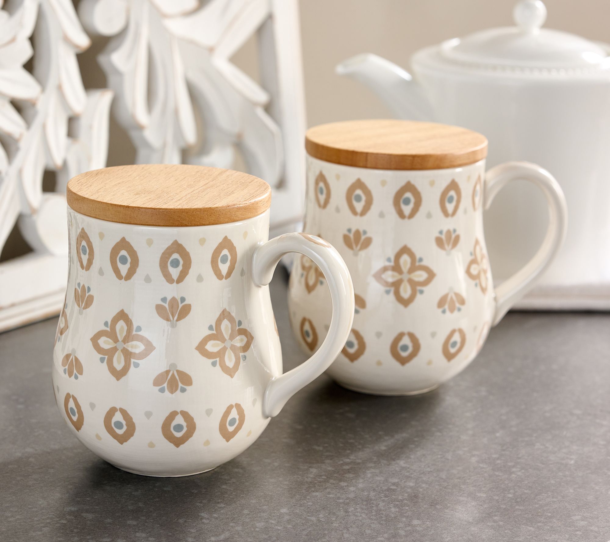 "As Is" Aarti Sequeira Set/2 Inspirational Ceramic Mugs w/ Wood Lids