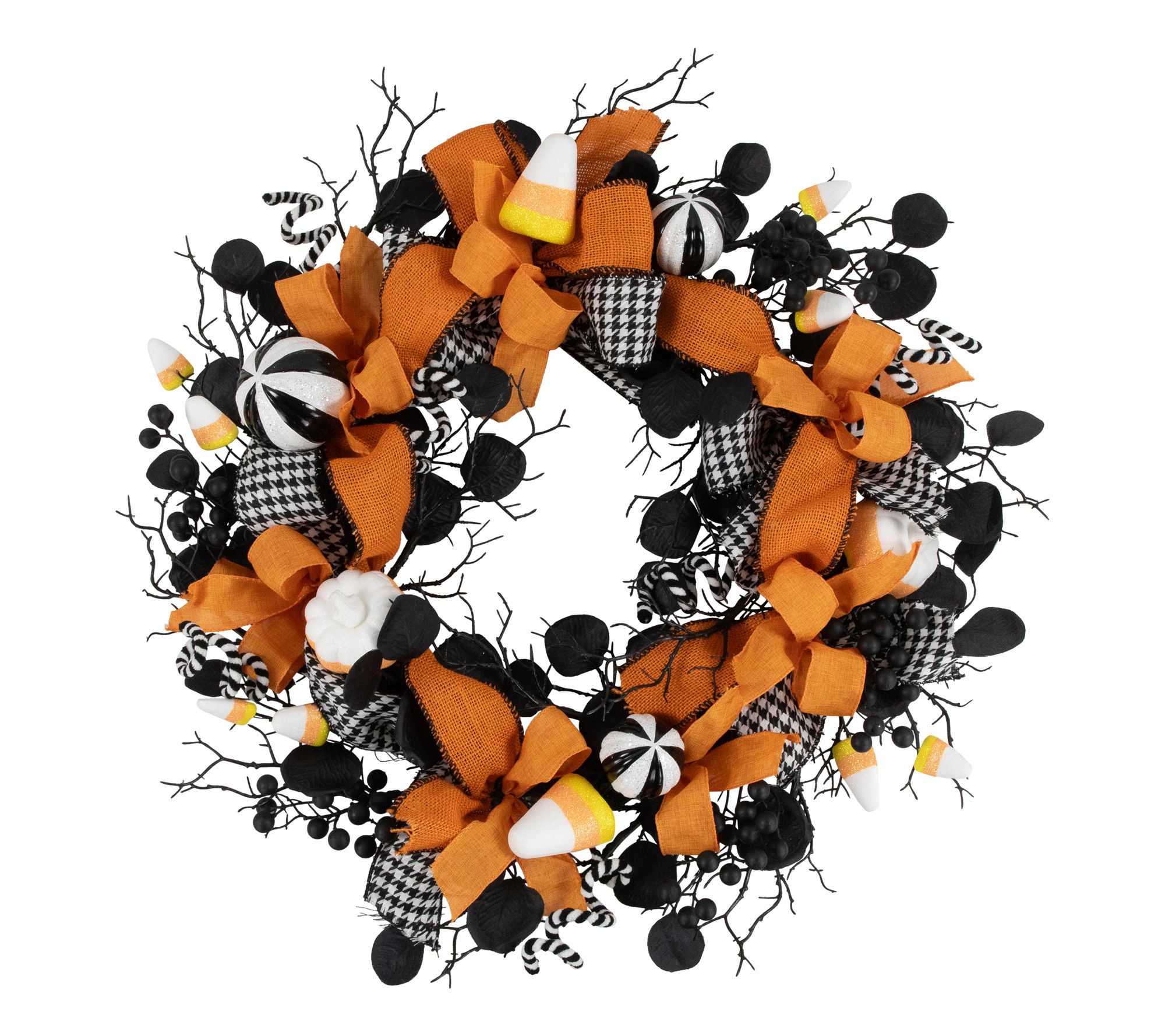 Northlight Houndstooth Bows & Candy Corn Halloween Wreath 24"