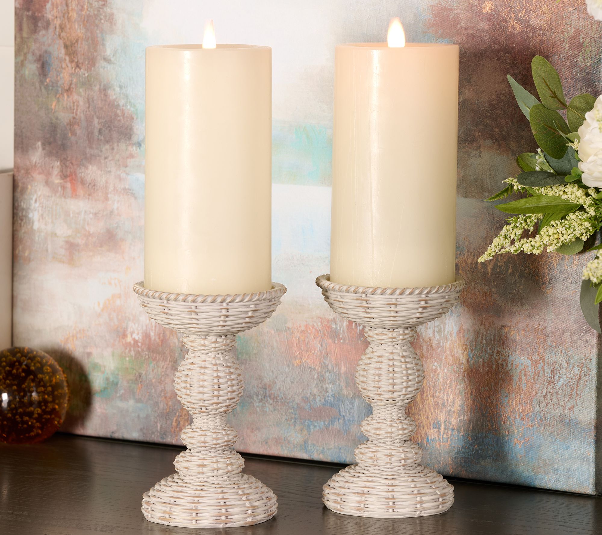 Set of 2 Distressed Basketweave Resin Pedestals by Valerie