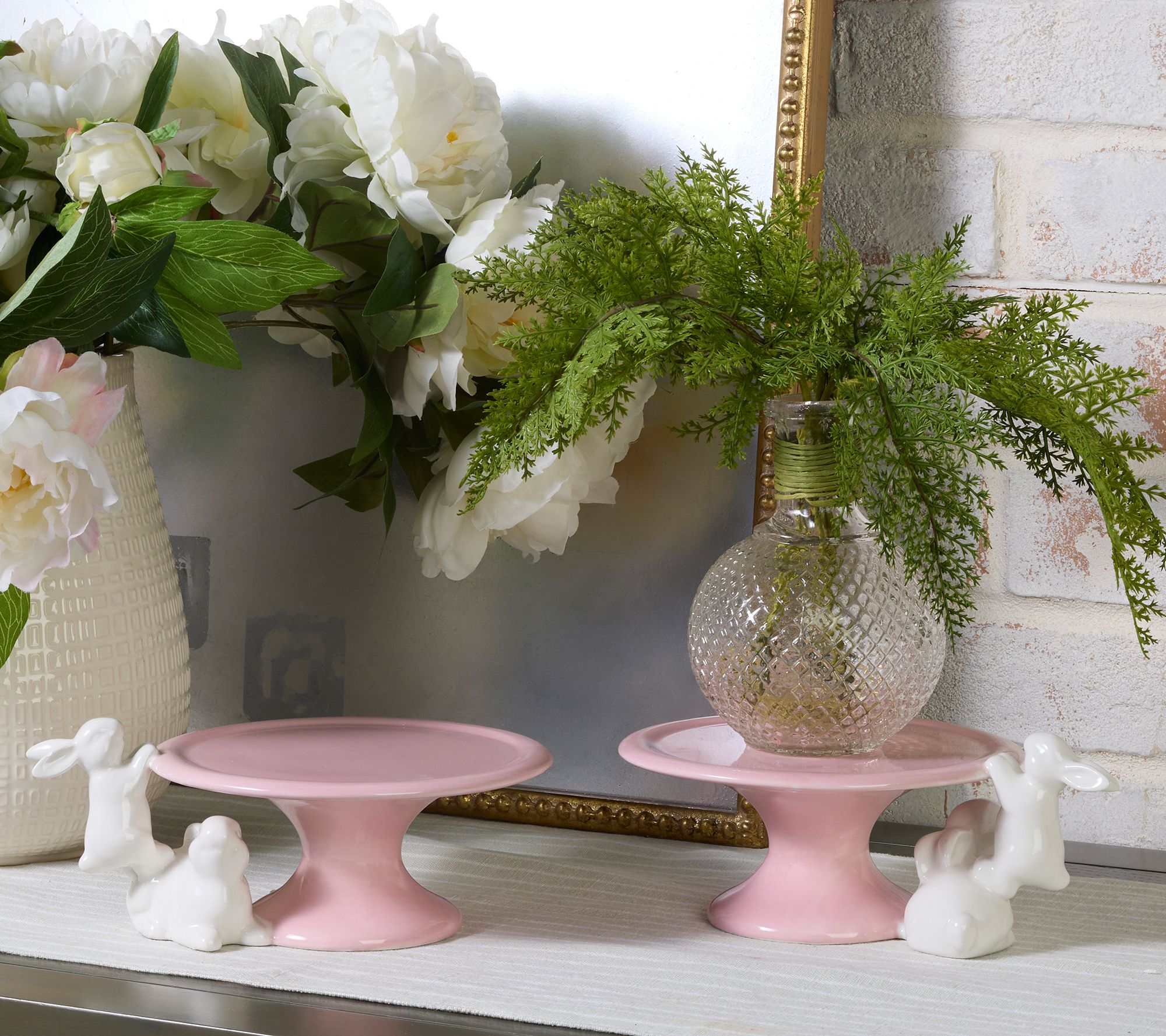  Set of 2 Ceramic Lifts with Playing Bunnies by Valerie