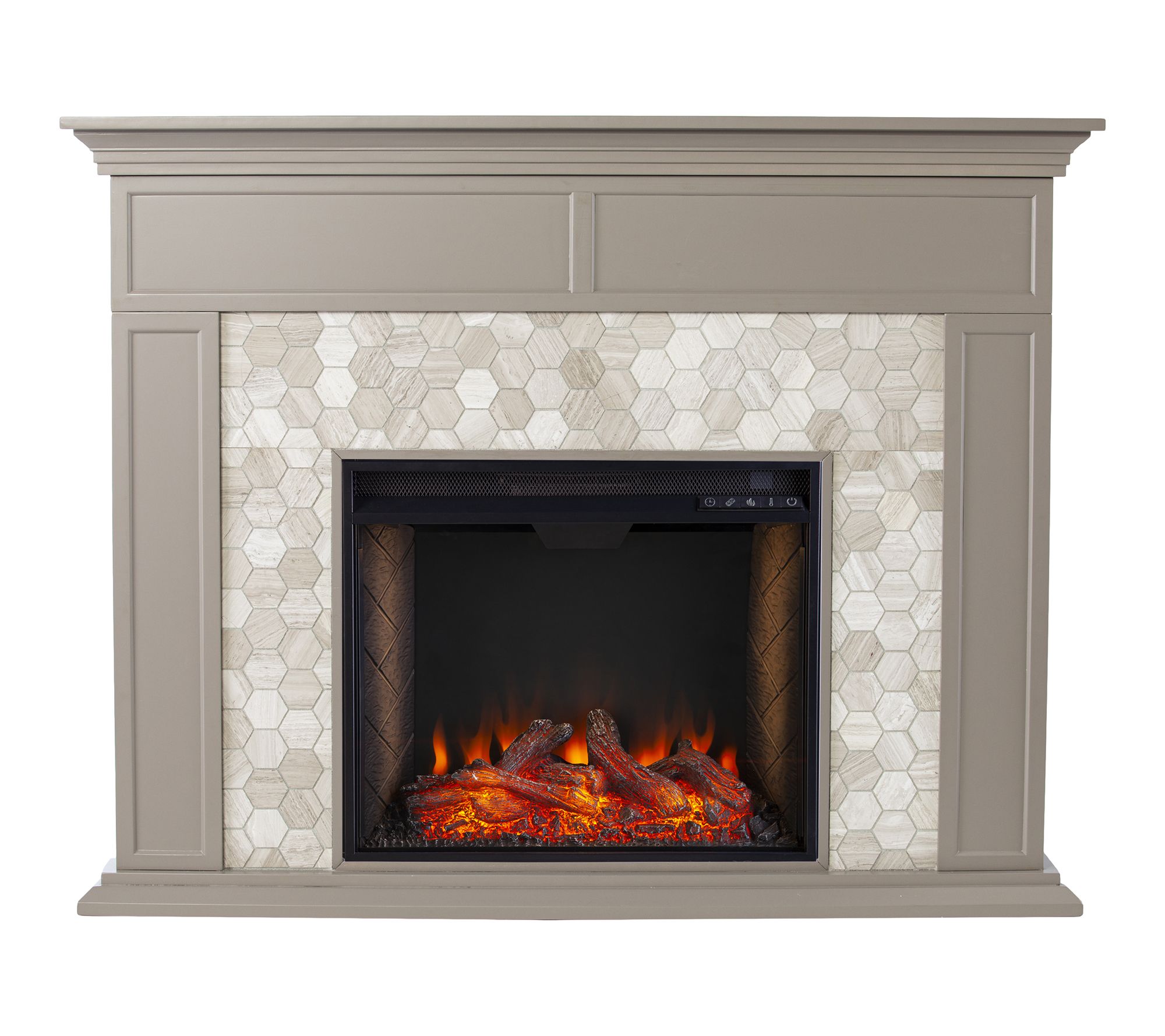 SEI Torlington Marble Tiled Criss Cross Electric Fireplace
