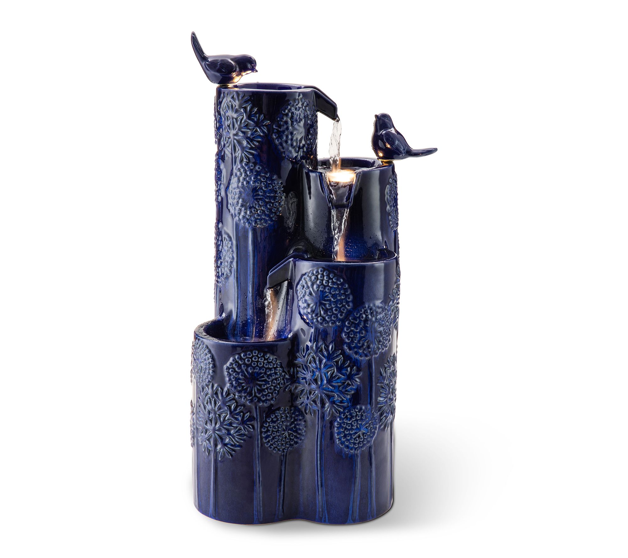 Glitzhome 26.25"H 4-Tier Dandelion Texture Ceramic Floor Fount