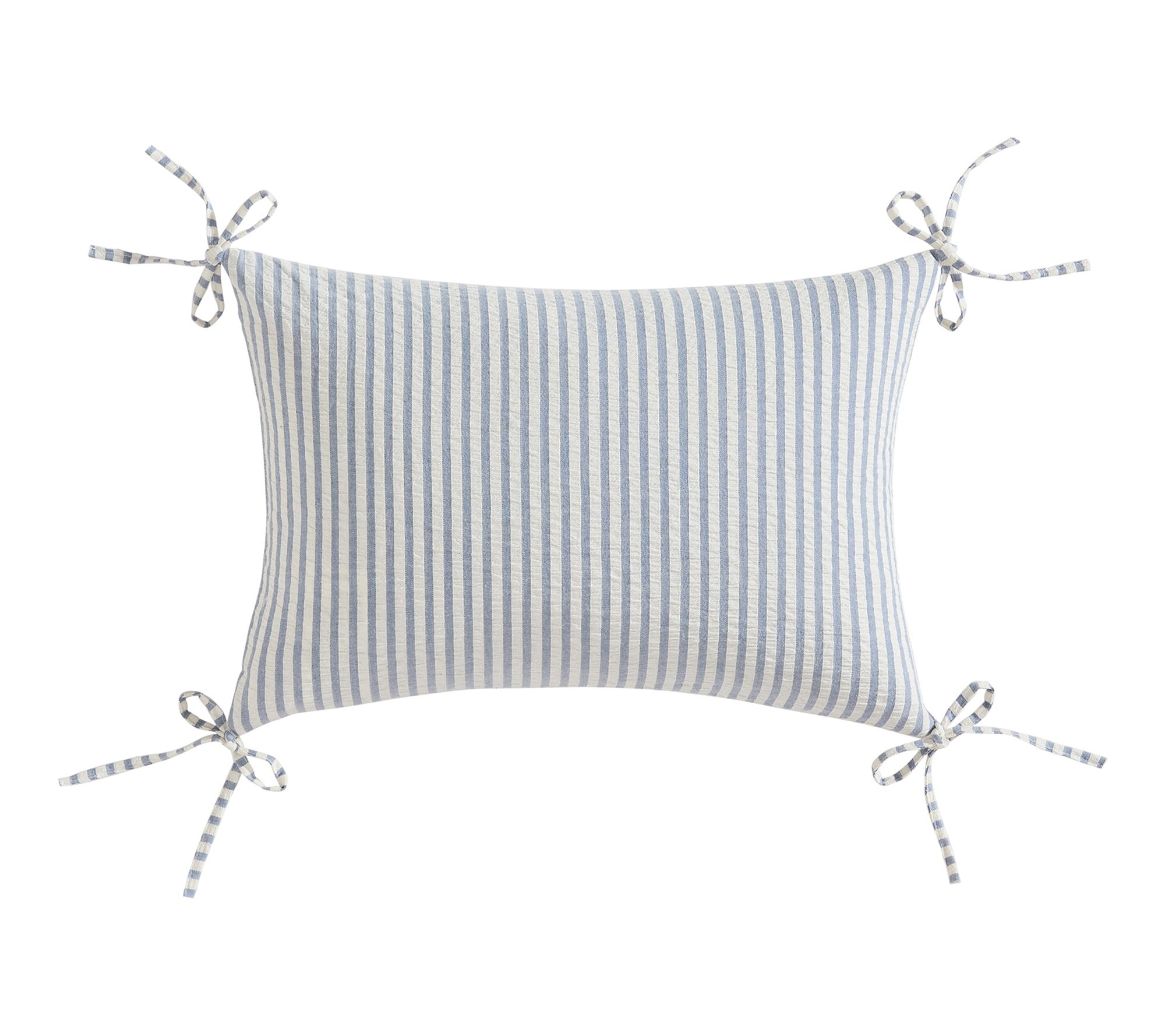 Palm Aire Blue/White Cotton Seersucker Bow Decorative Pillow