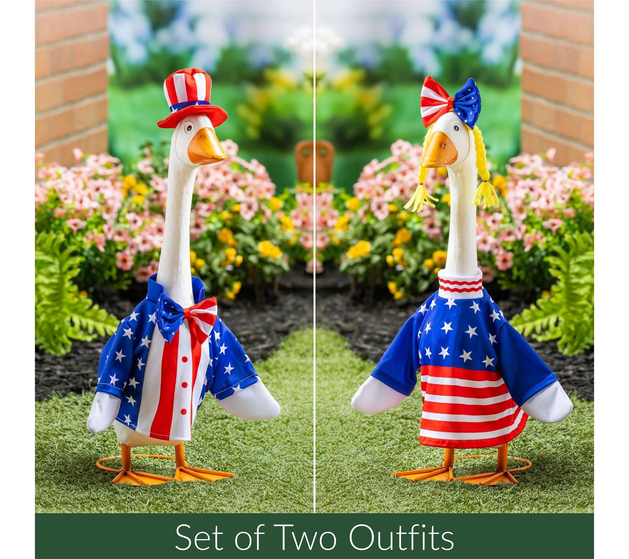 Evergreen Giddy the Porch Goose Set of 2 Patriotic Outfit