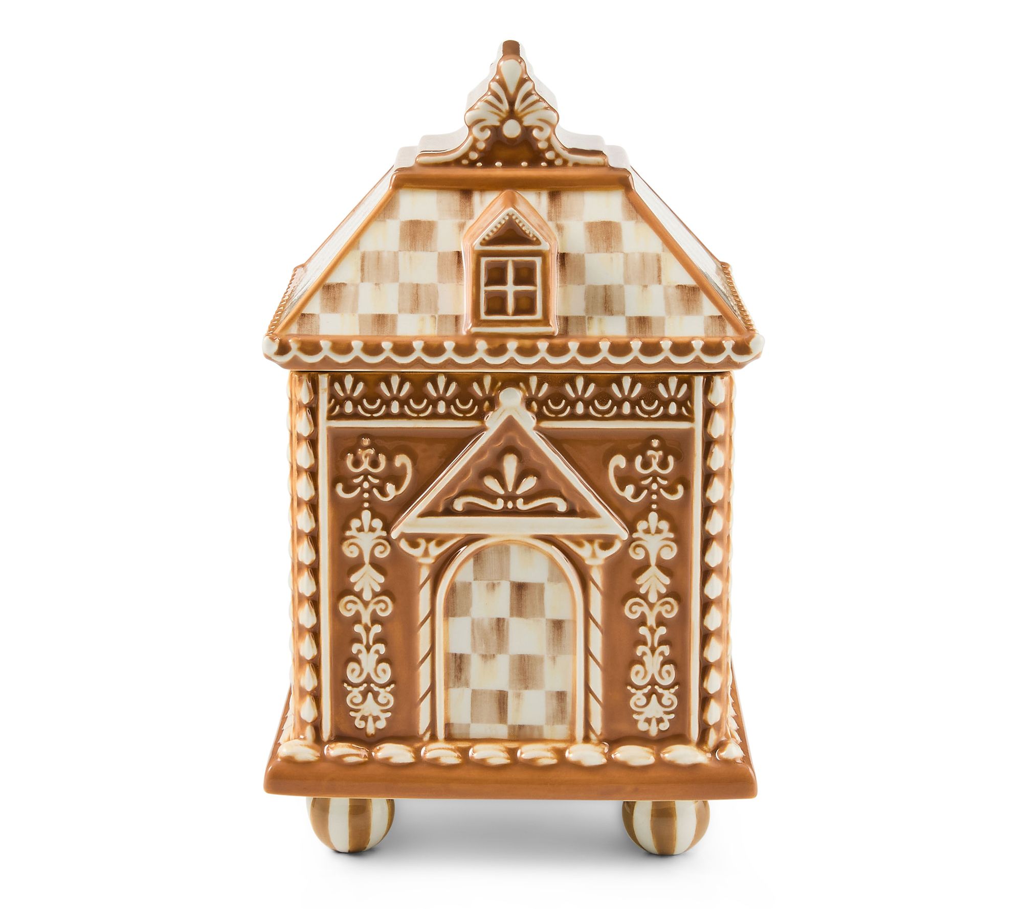 MacKenzie- Childs Mocha Check Gingerbread Small Canister