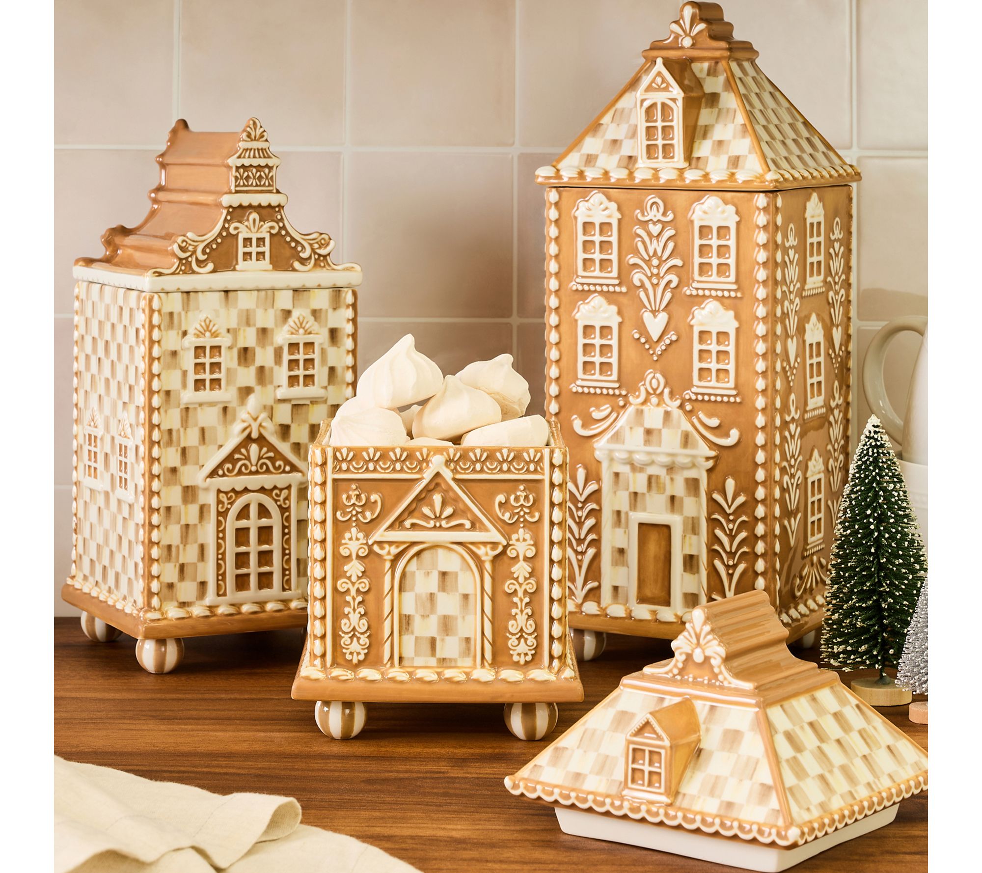 MacKenzie- Childs Mocha Check Gingerbread Small Canister | QVC